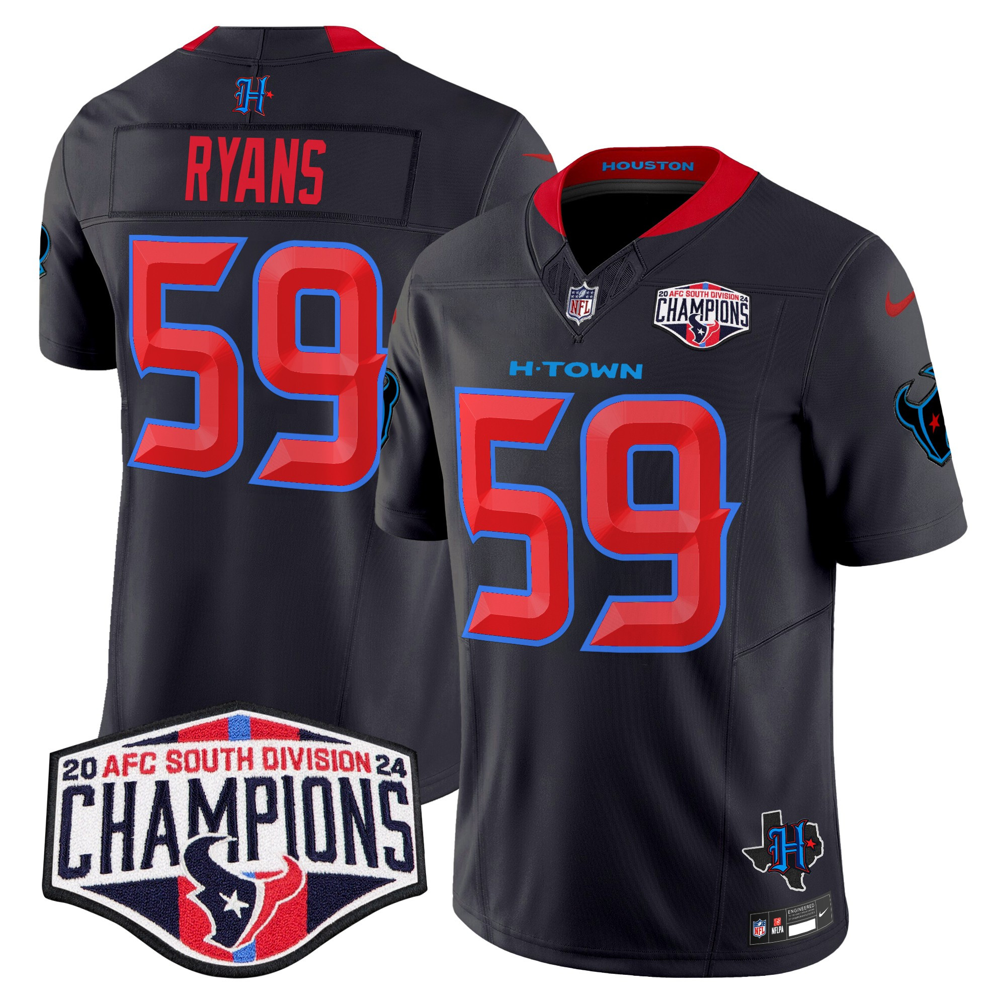 Men's DeMeco Ryans Houston Texans 2024 AFC South Division Champions Patch Vapor Limited Navy Limited Jersey - All Stitched