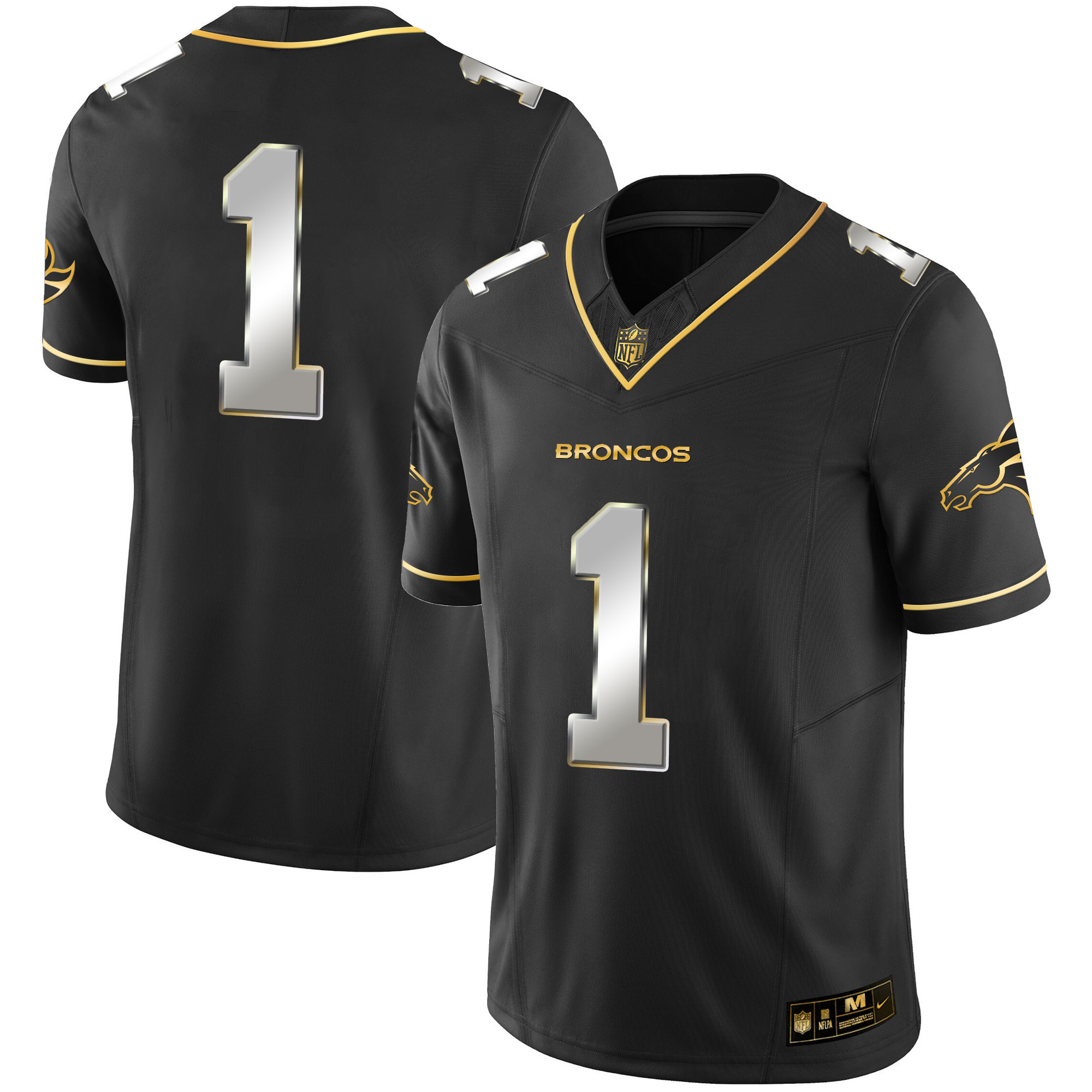Men's Denver Broncos Gold Vapor Limited  Black Limitted Jersey - All Stitched