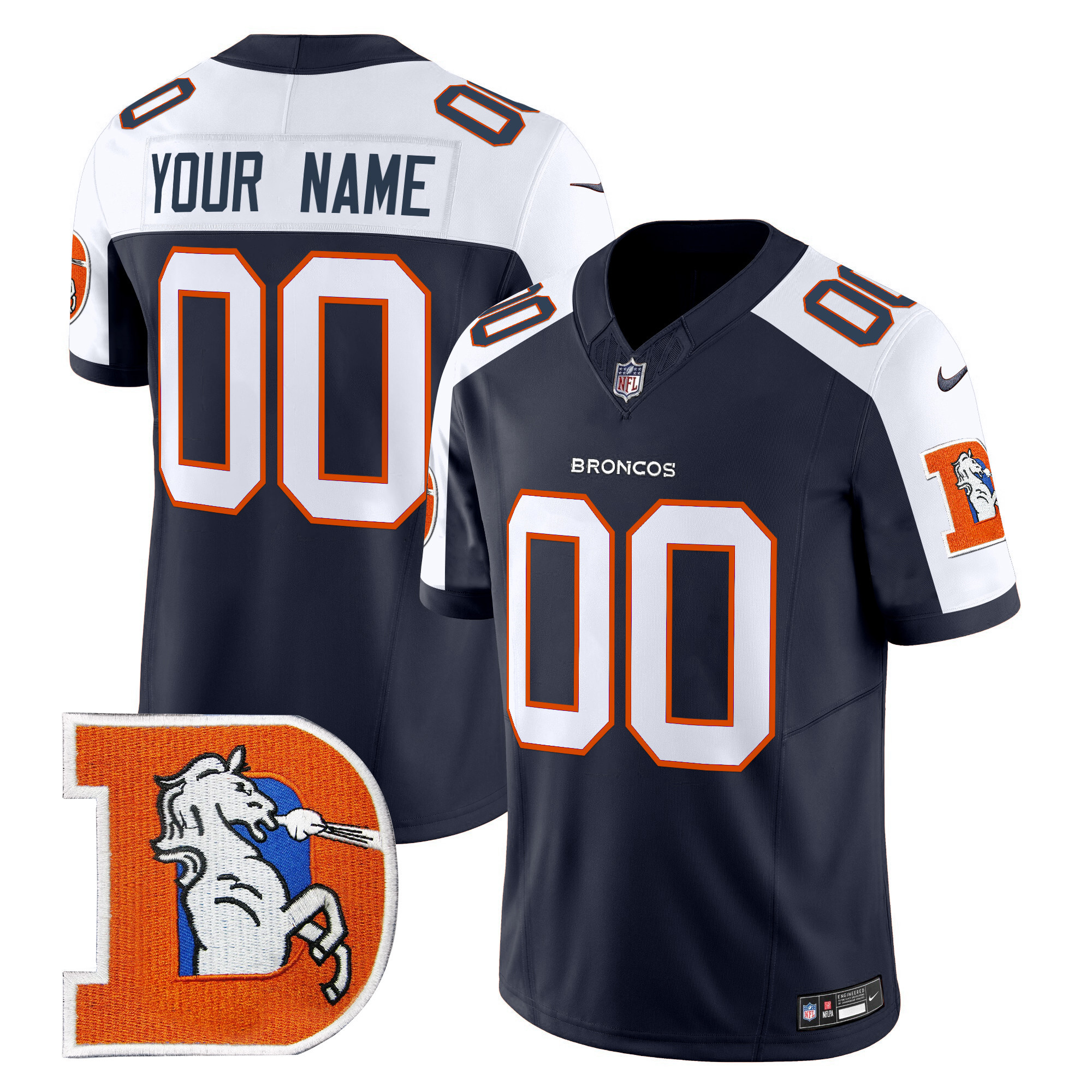 Men's Denver Broncos Throwback Vapor Limited Custom Navy Alternate Jersey - All Stitched