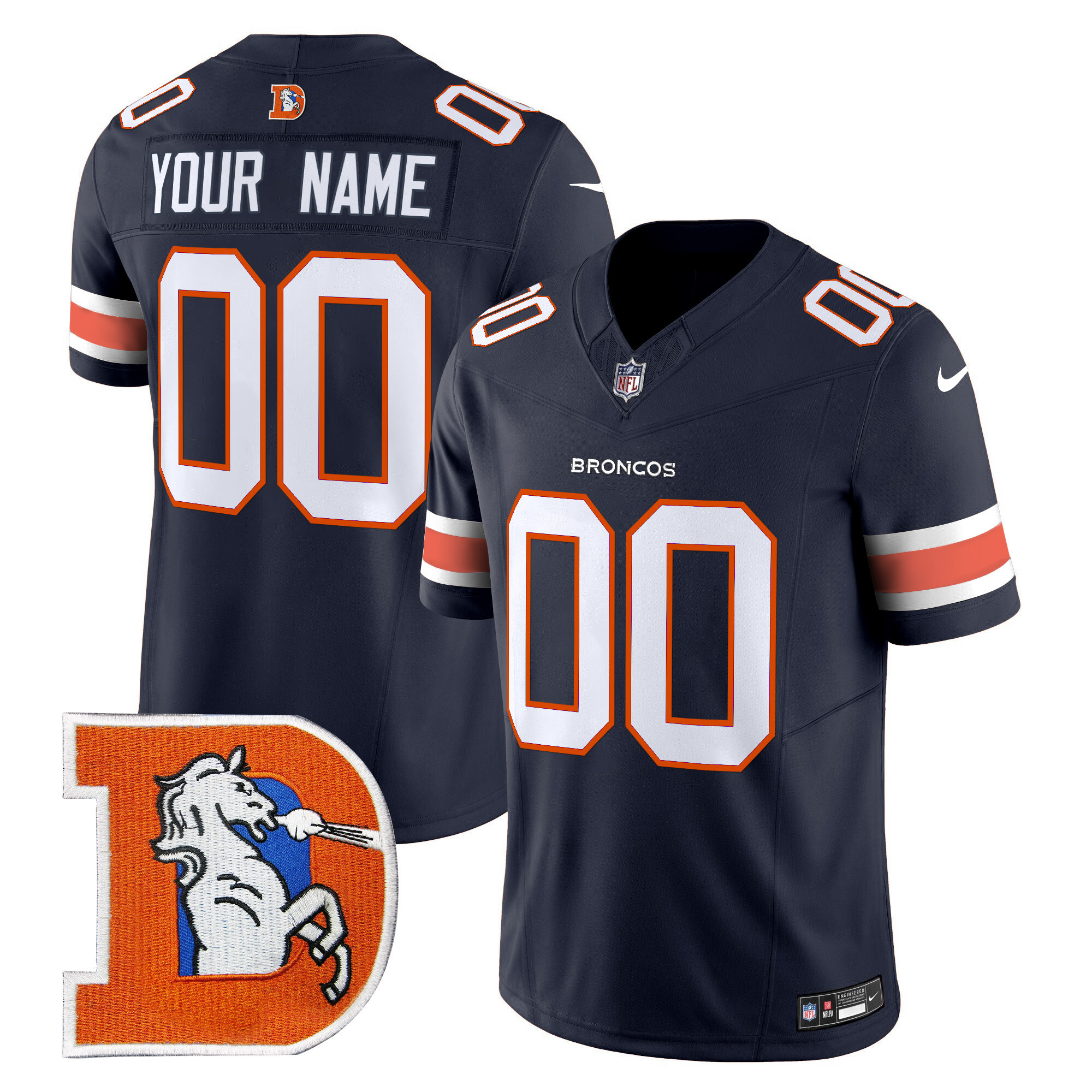 Men's Denver Broncos Throwback Vapor Limited Custom Navy Jersey - All Stitched
