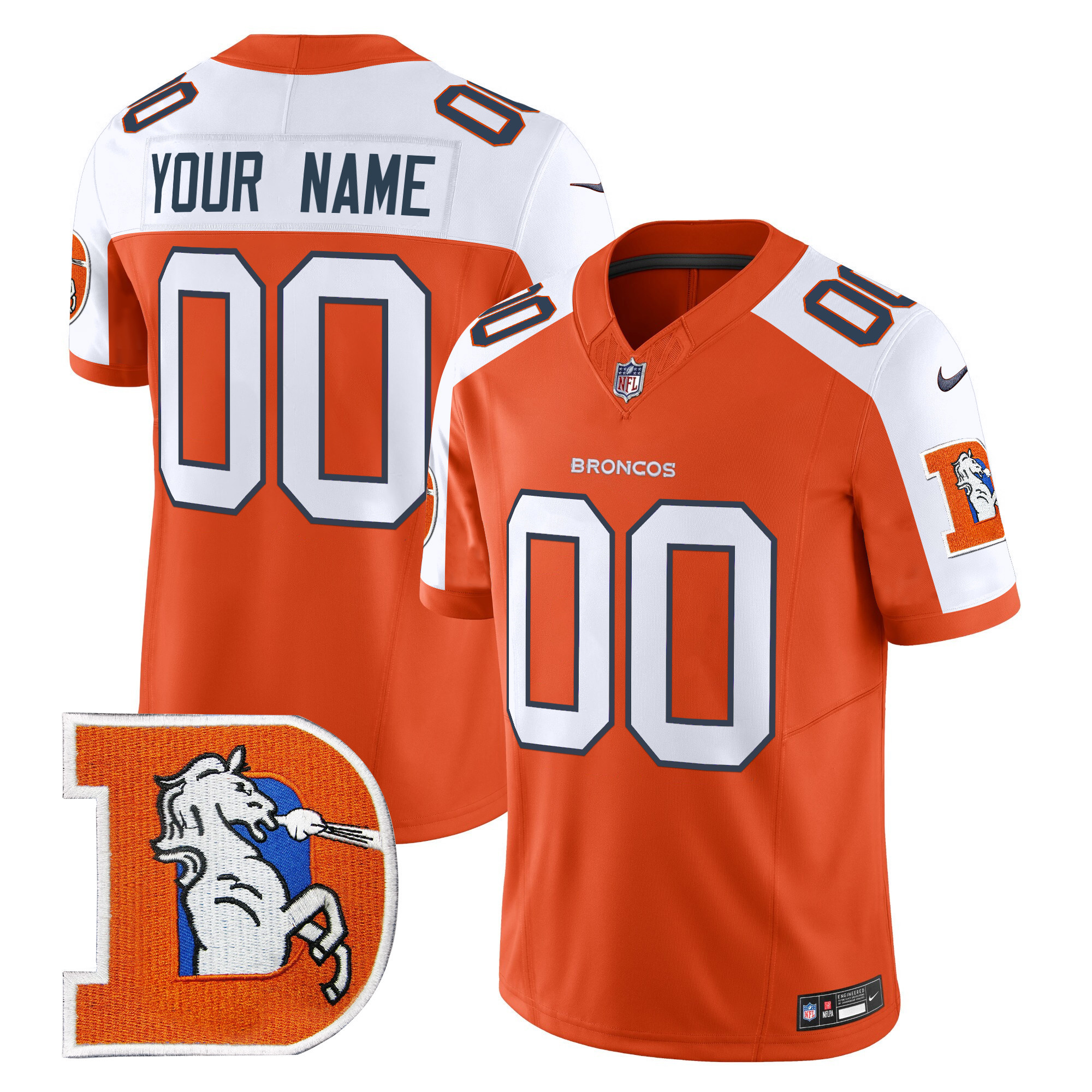 Men's Denver Broncos Throwback Vapor Limited Custom Orange Alternate Jersey - All Stitched