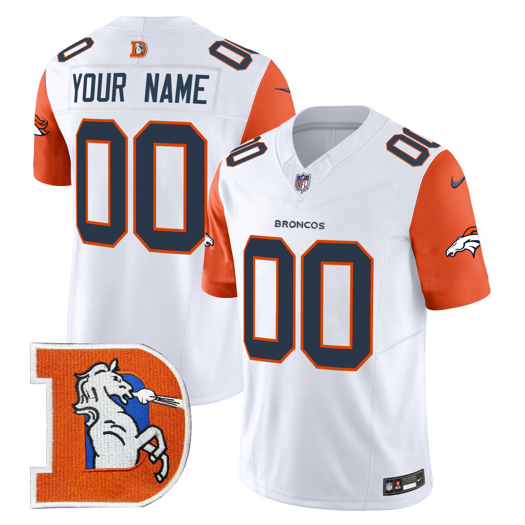 Men's Denver Broncos Throwback Vapor Limited Custom Orange Sleeves Jersey - All Stitched