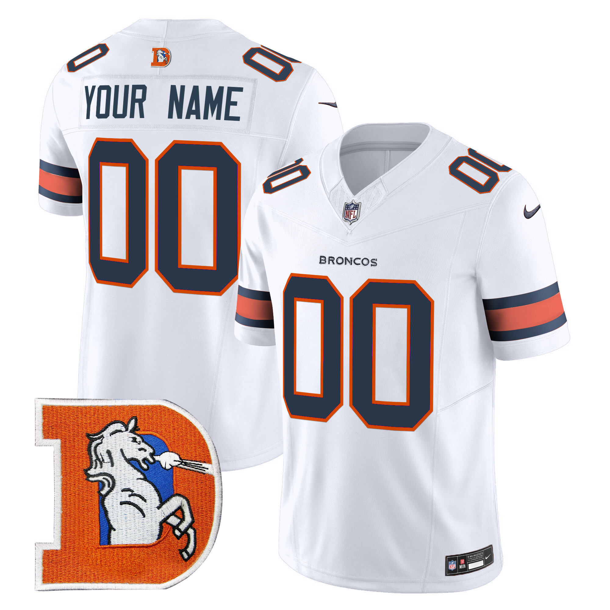 Men's Denver Broncos Throwback Vapor Limited Custom White Jersey - All Stitched