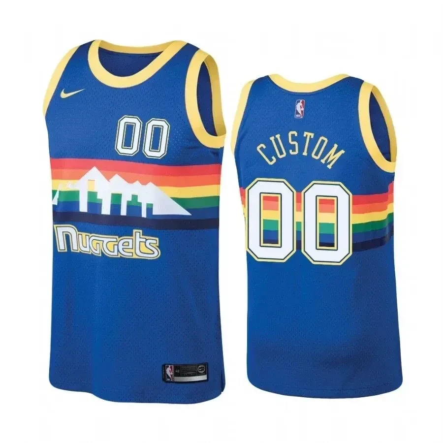 Men’s Denver Nuggets 00 Custom Hardwood Classics Blue Jersey