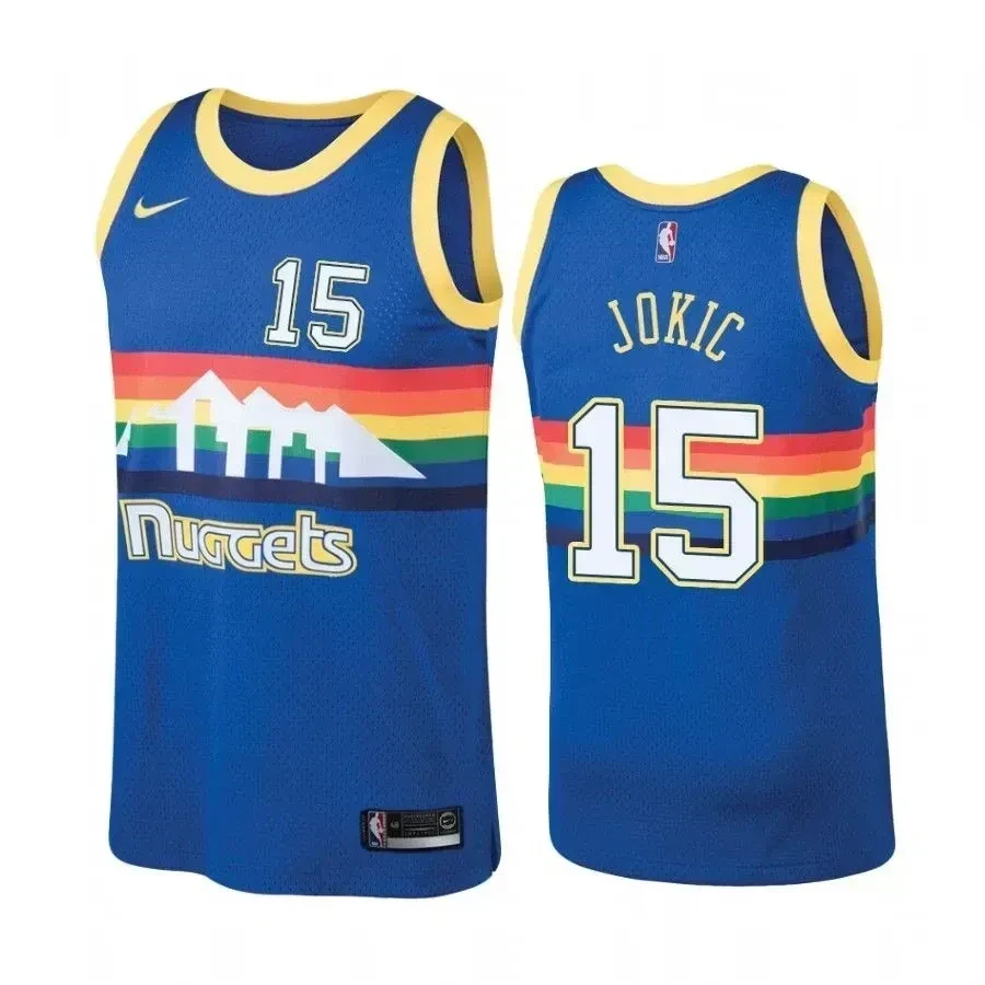 Men’s Denver Nuggets 15 Nikola Jokic Hardwood Classics Blue Jersey