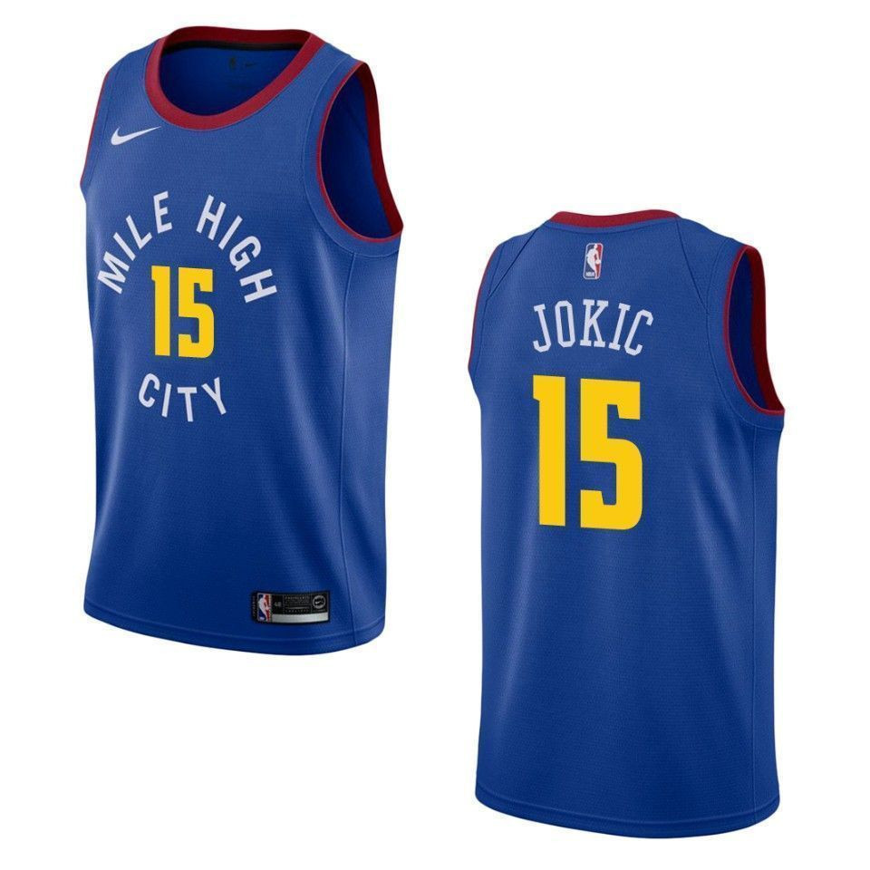 Men’s Denver Nuggets 15 Nikola Jokic Statement Swingman Jersey – Blue