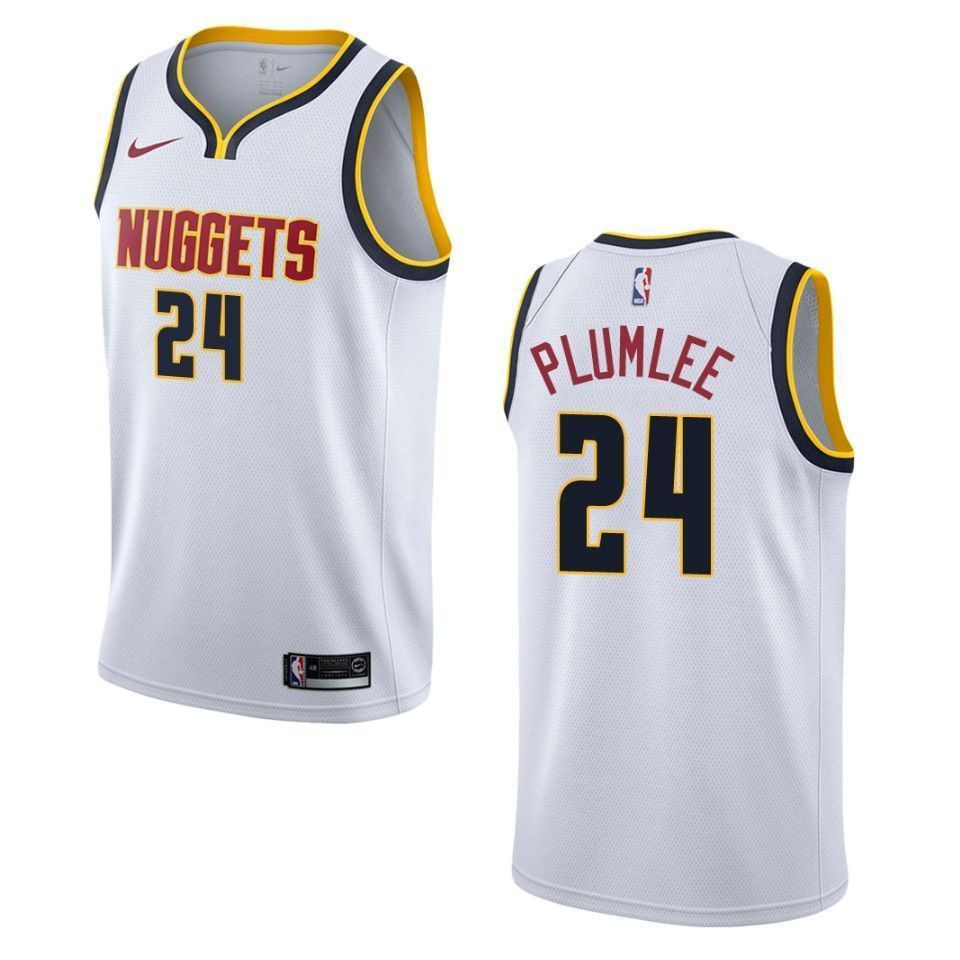 Men’s Denver Nuggets 24 Mason Plumlee Association Swingman Jersey – Wihte