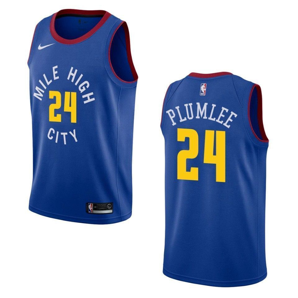 Men’s Denver Nuggets 24 Mason Plumlee Statement Swingman Jersey – Blue
