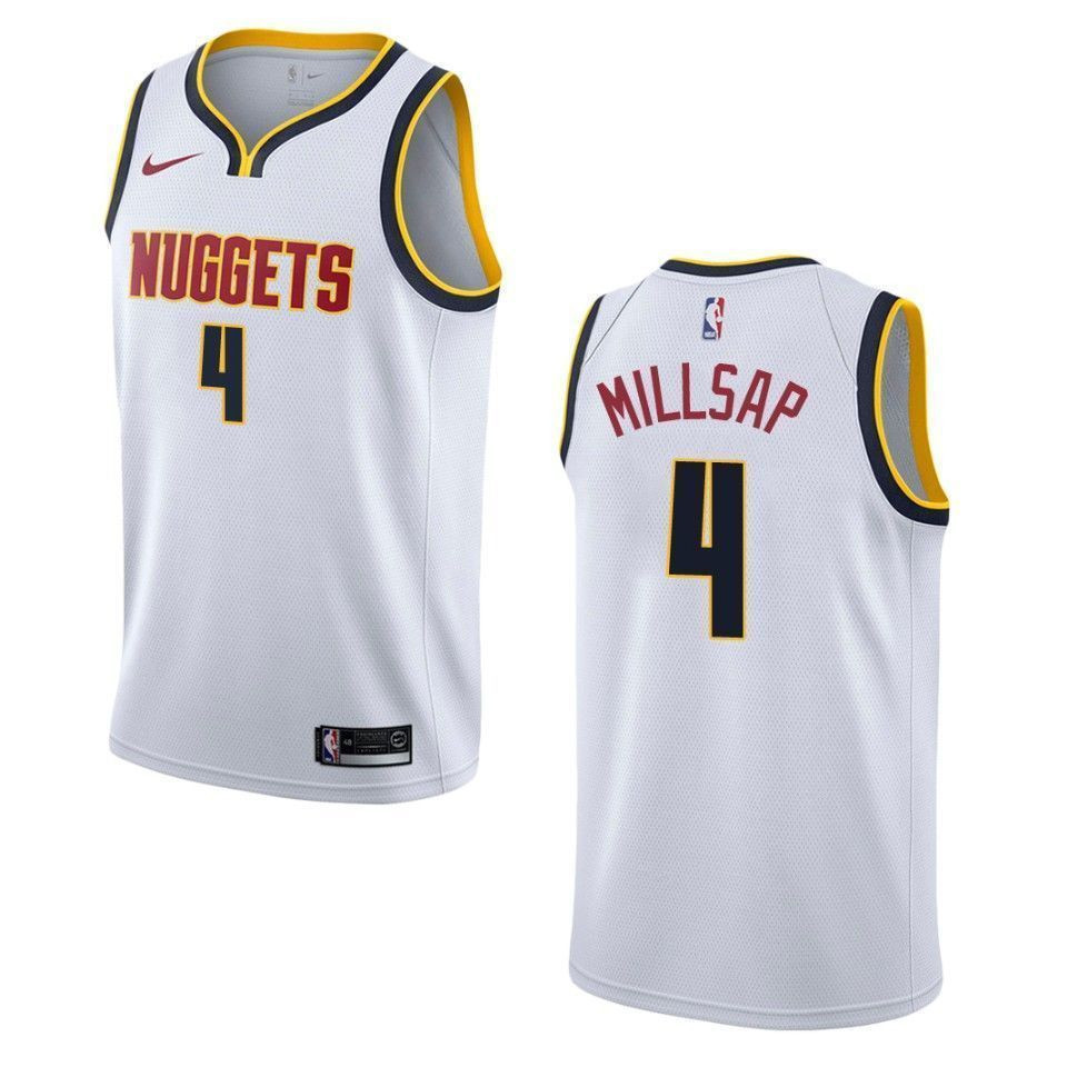 Men’s Denver Nuggets 4 Paul Millsap Association Swingman Jersey – Wihte
