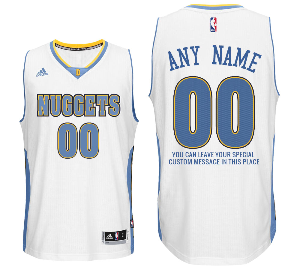 Mens Denver Nuggets Home White Custom Message Jersey