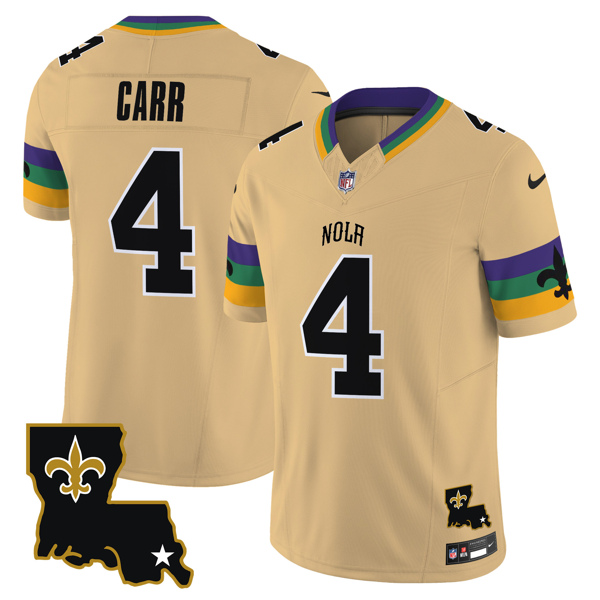 Men's Derek Carr New Orleans Saints 2024 New Orleans City Vapor Limited Gold Jersey - All Stitched