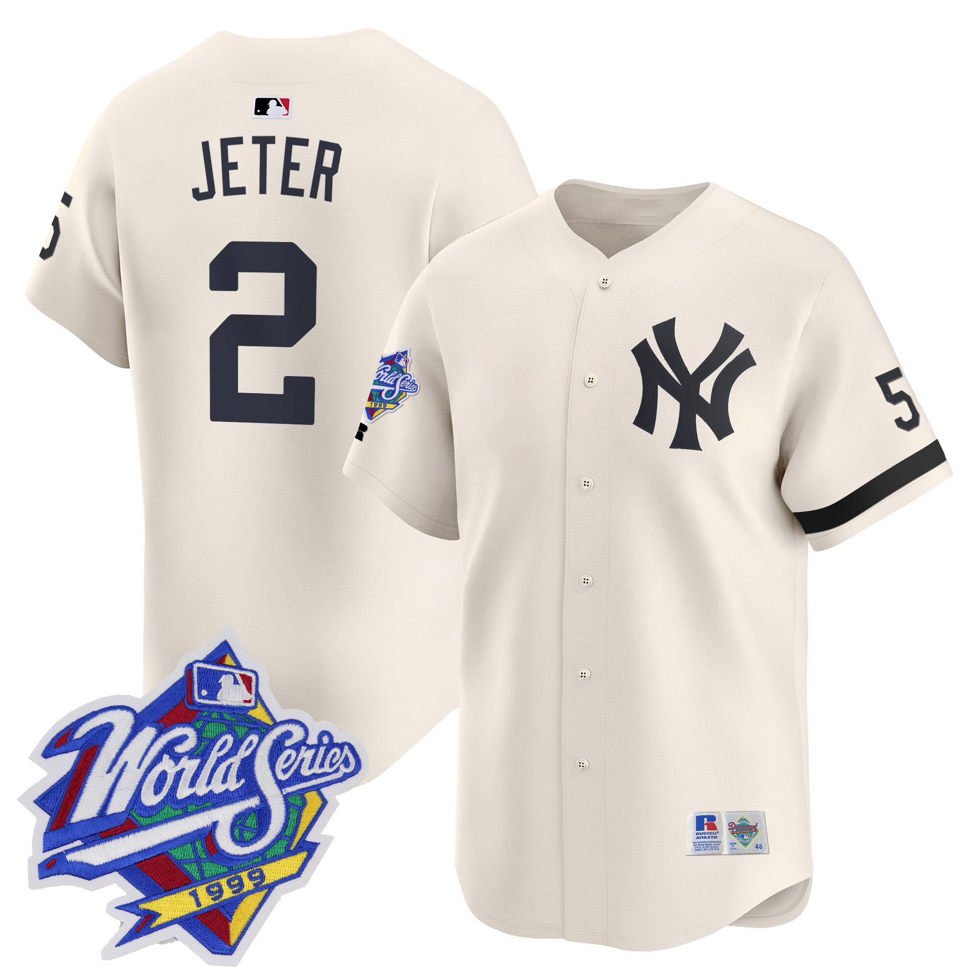Men's Derek Jeter New York Yankees 1999 Throwback Joe DiMaggio Patch Vapor Premier Limited Cream Jersey - All Stitched