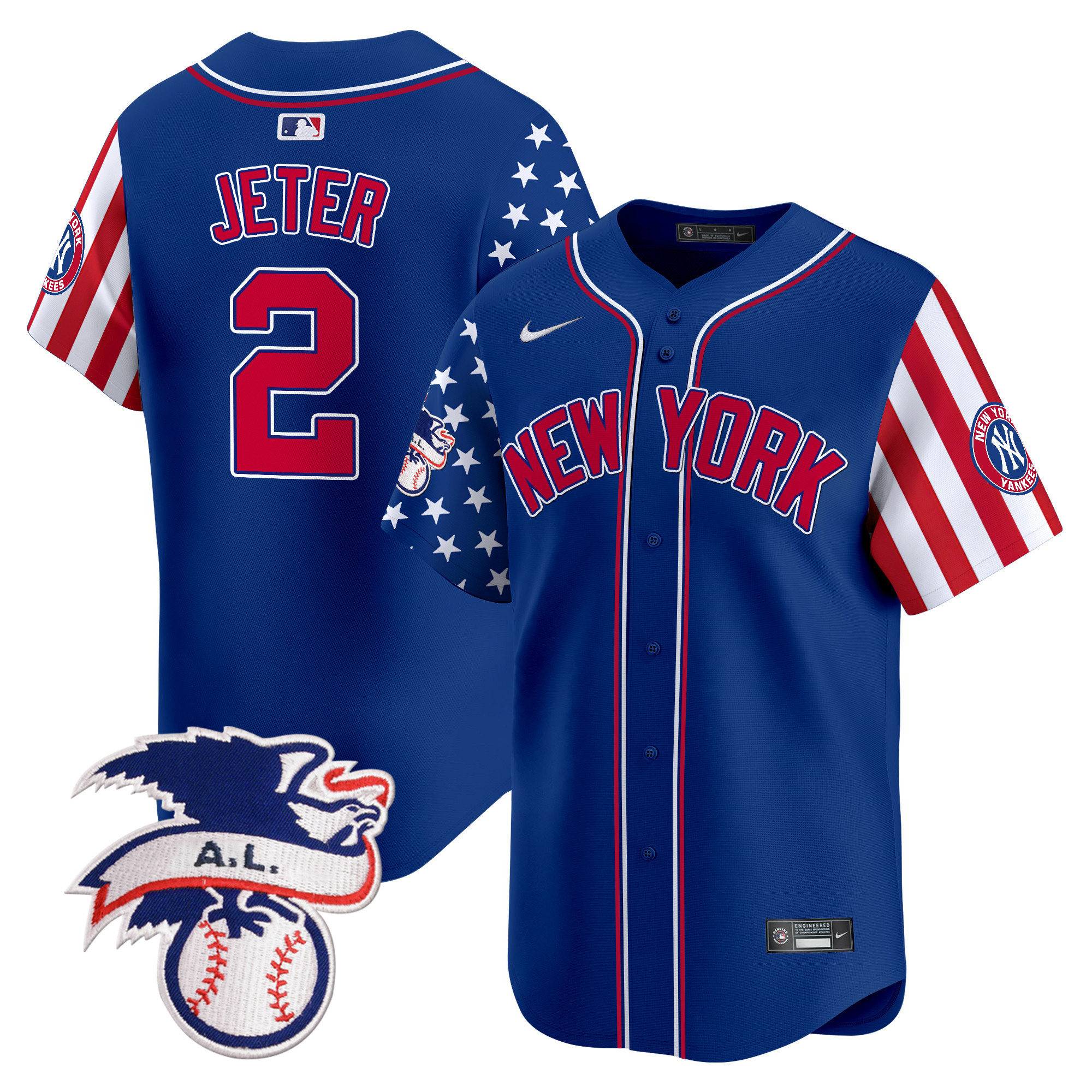 Men's Derek Jeter New York Yankees 2024 Fourth of July Vapor Premier Limited Royal Jersey V6 - All Stitched