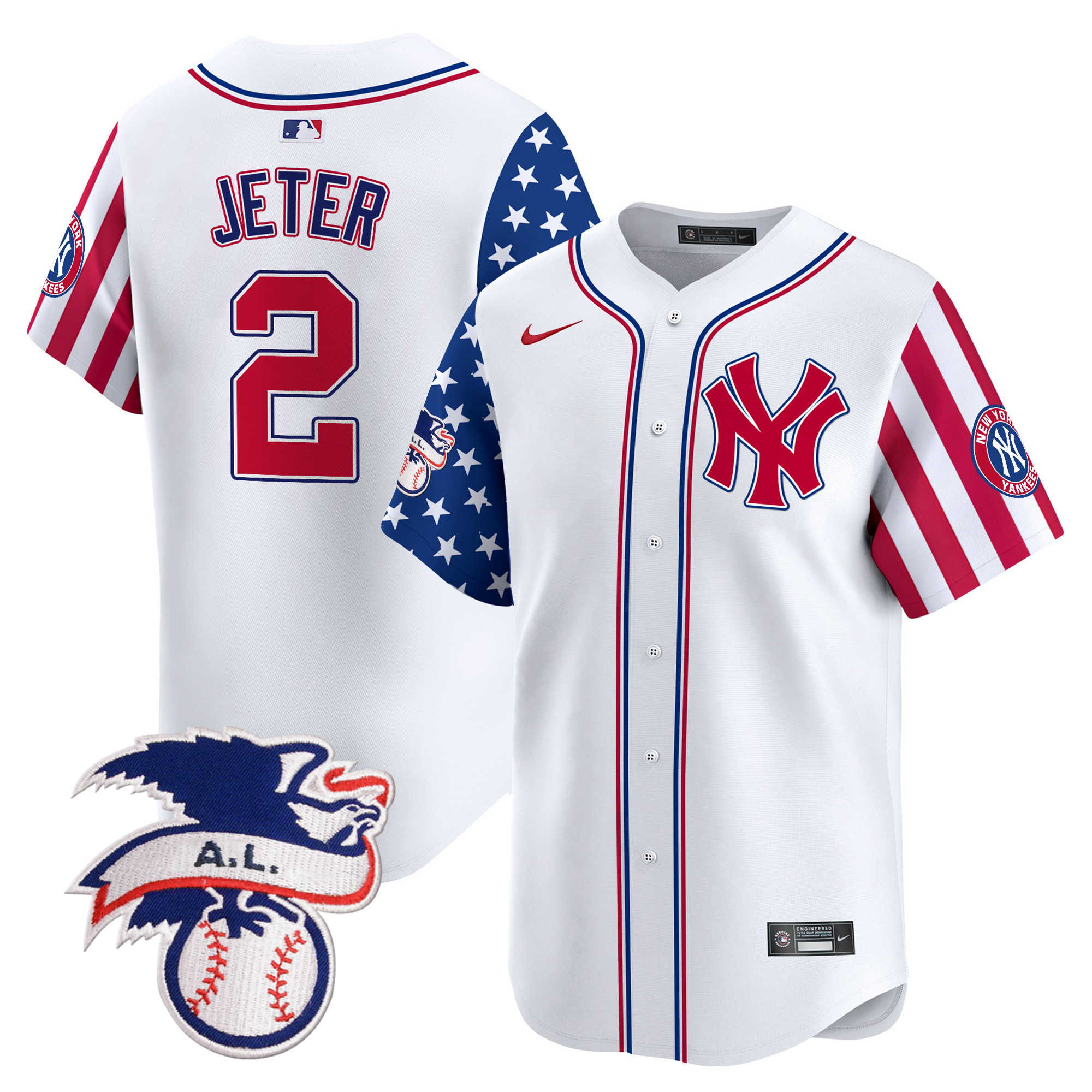 Men's Derek Jeter New York Yankees 2024 Fourth of July Vapor Premier Limited White Jersey V5 - All Stitched