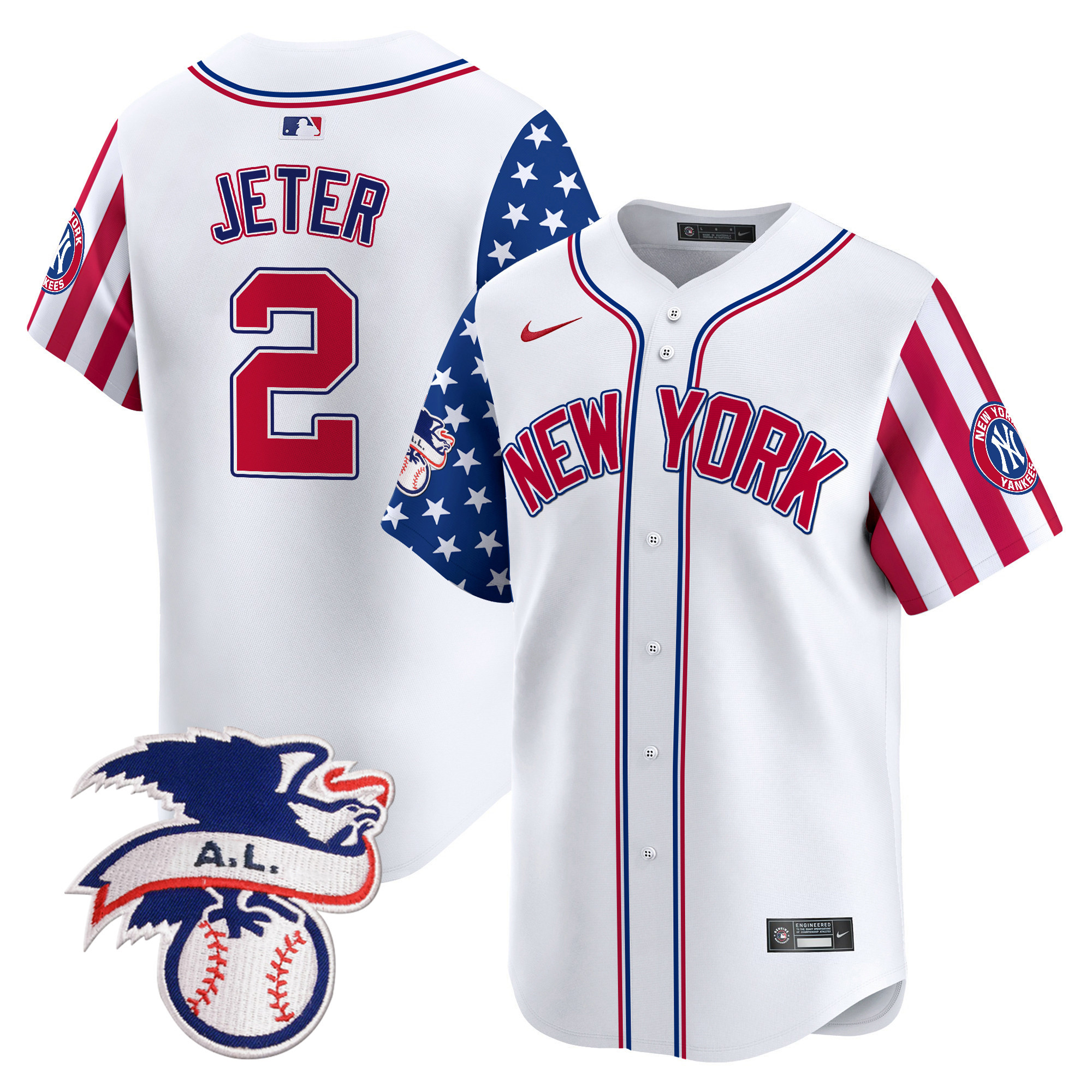 Men's Derek Jeter New York Yankees 2024 Fourth of July Vapor Premier Limited White Jersey V6 - All Stitched