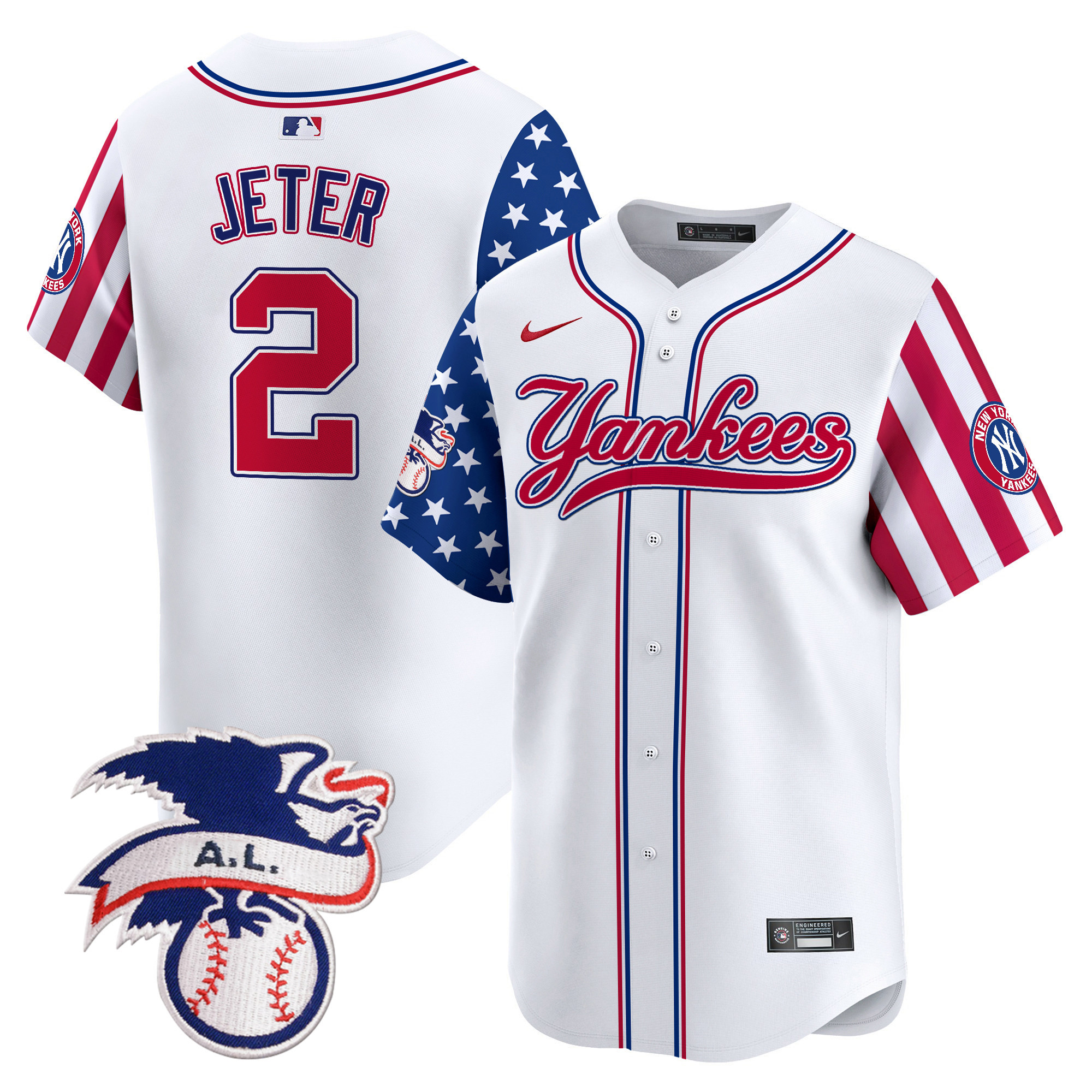 Men's Derek Jeter New York Yankees 2024 Fourth of July Vapor Premier Limited White Jersey V7 - All Stitched