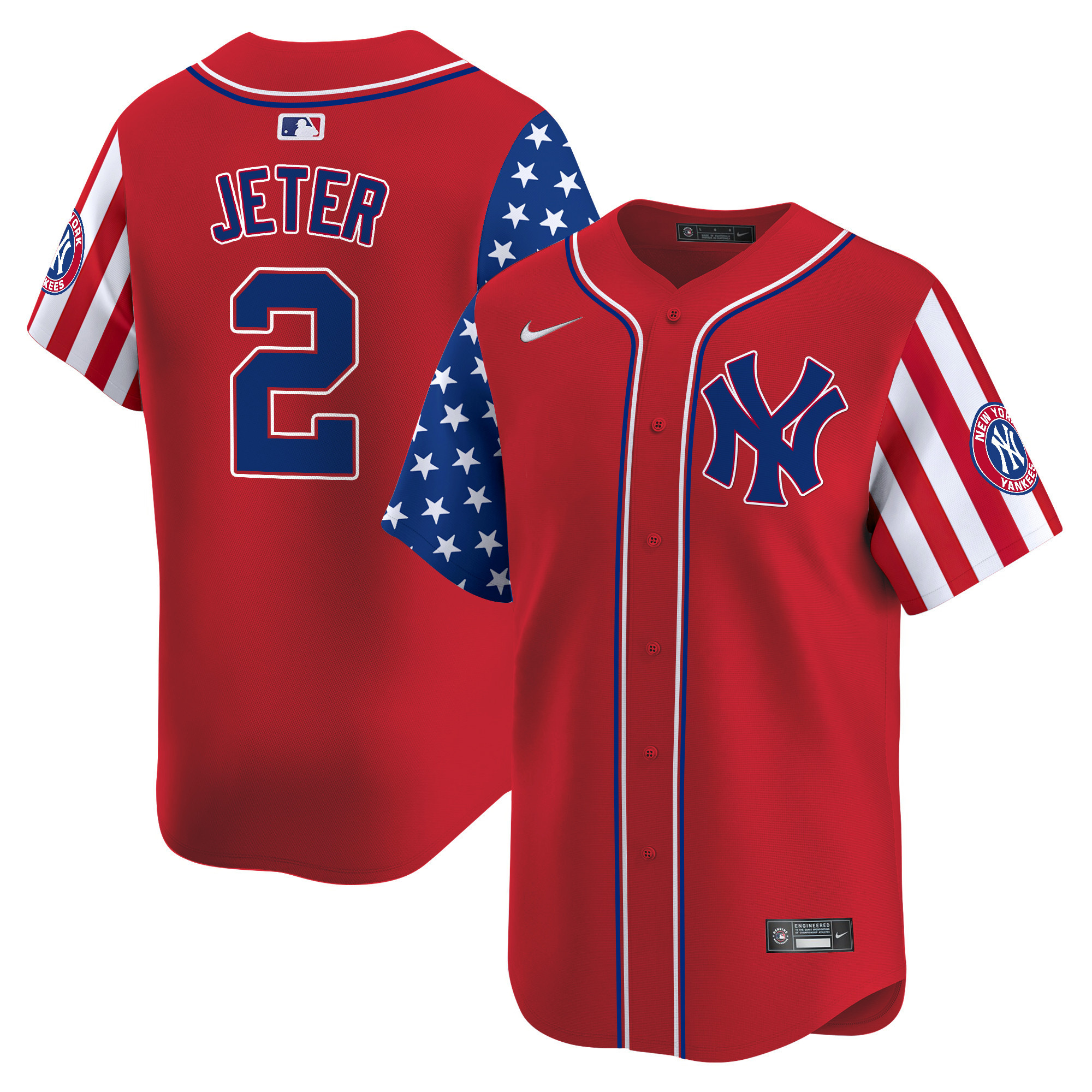 Men's Derek Jeter New York Yankees 2024 Independence Day Vapor Premier Limited Red Jersey - All Stitched