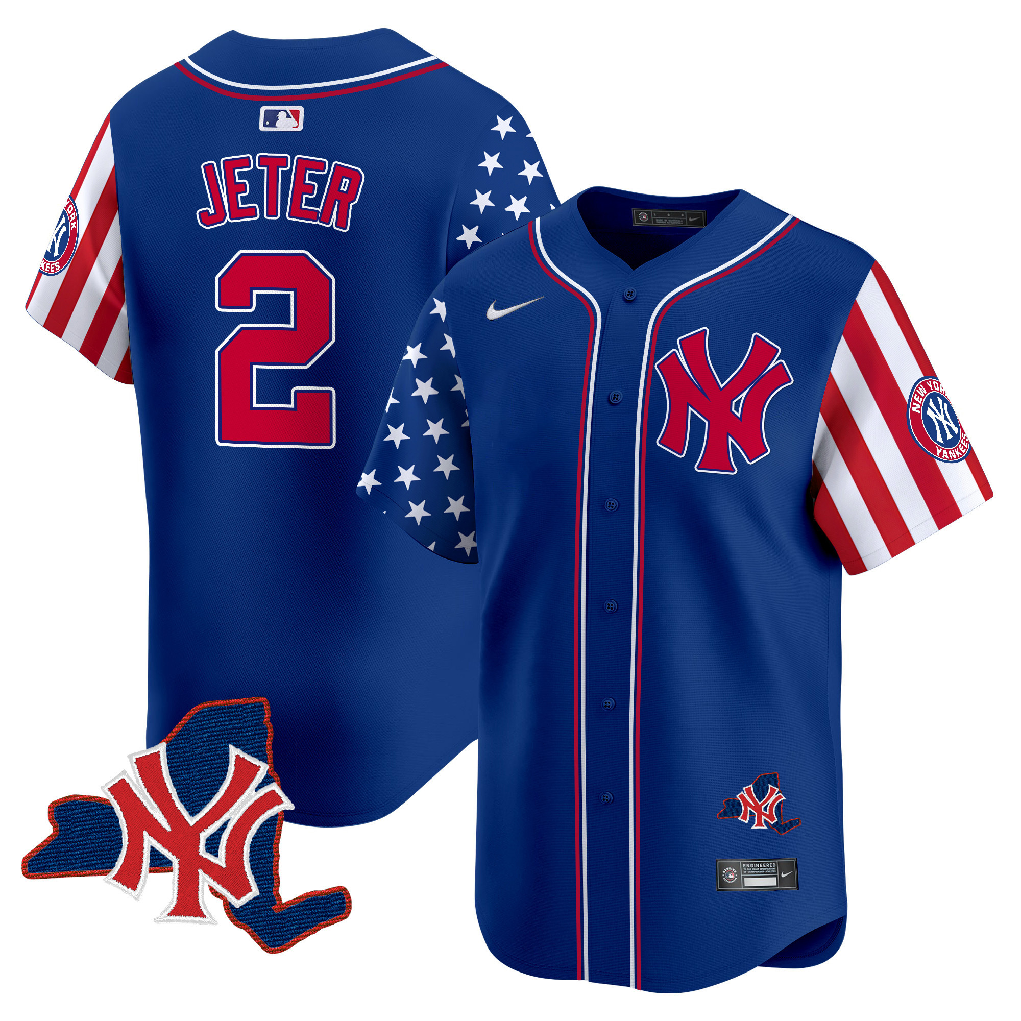 Men's Derek Jeter New York Yankees 2024 Independence Day Vapor Premier Limited Royal Jersey V2 - All Stitched