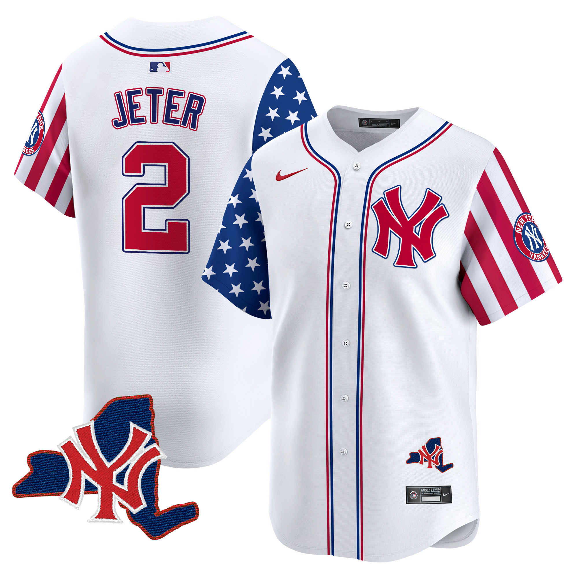 Men's Derek Jeter New York Yankees 2024 Independence Day Vapor Premier Limited White Jersey V2 - All Stitched