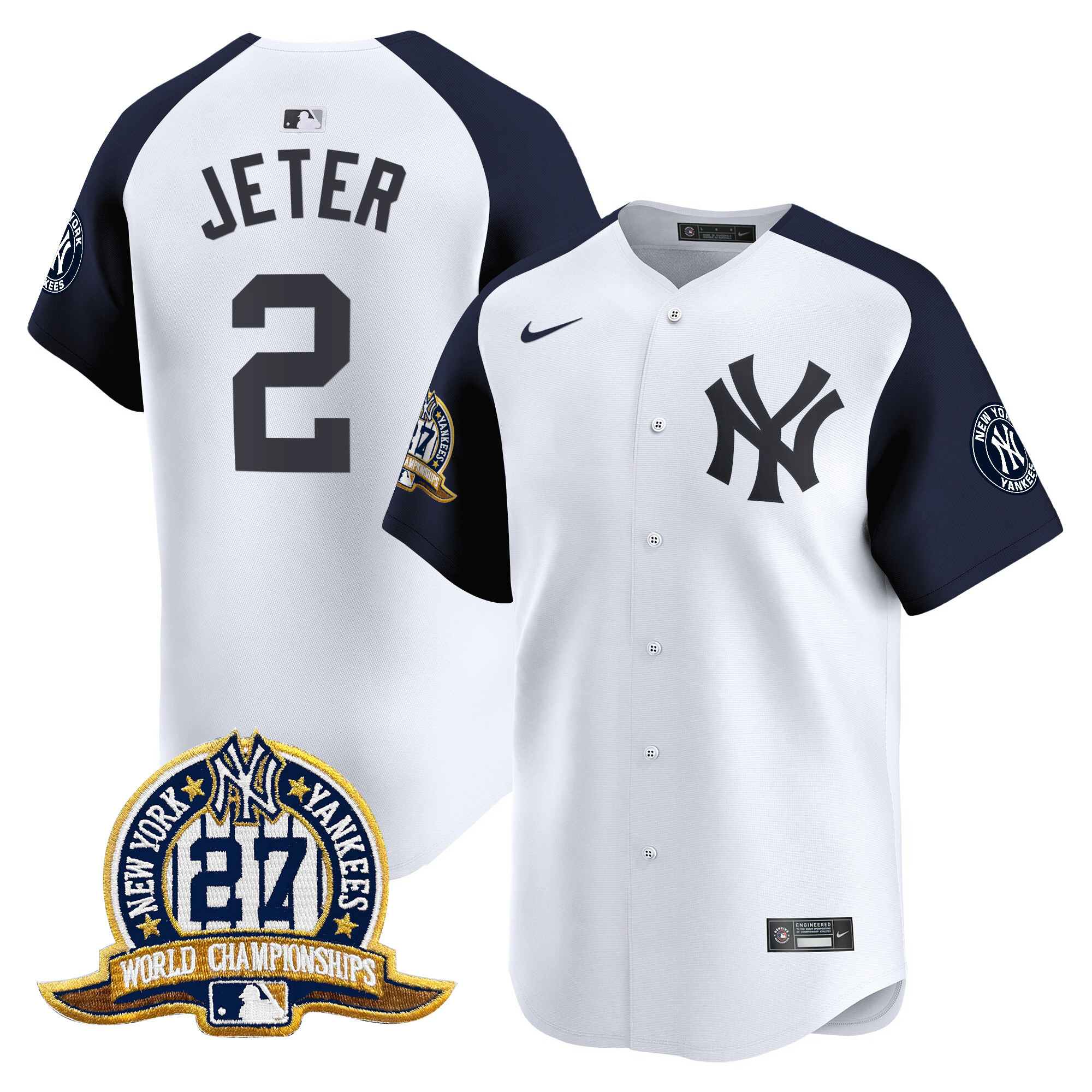 Men's Derek Jeter New York Yankees 27 Time Champions Patch Vapor Premier Limited White Alternate Jersey - All Stitched