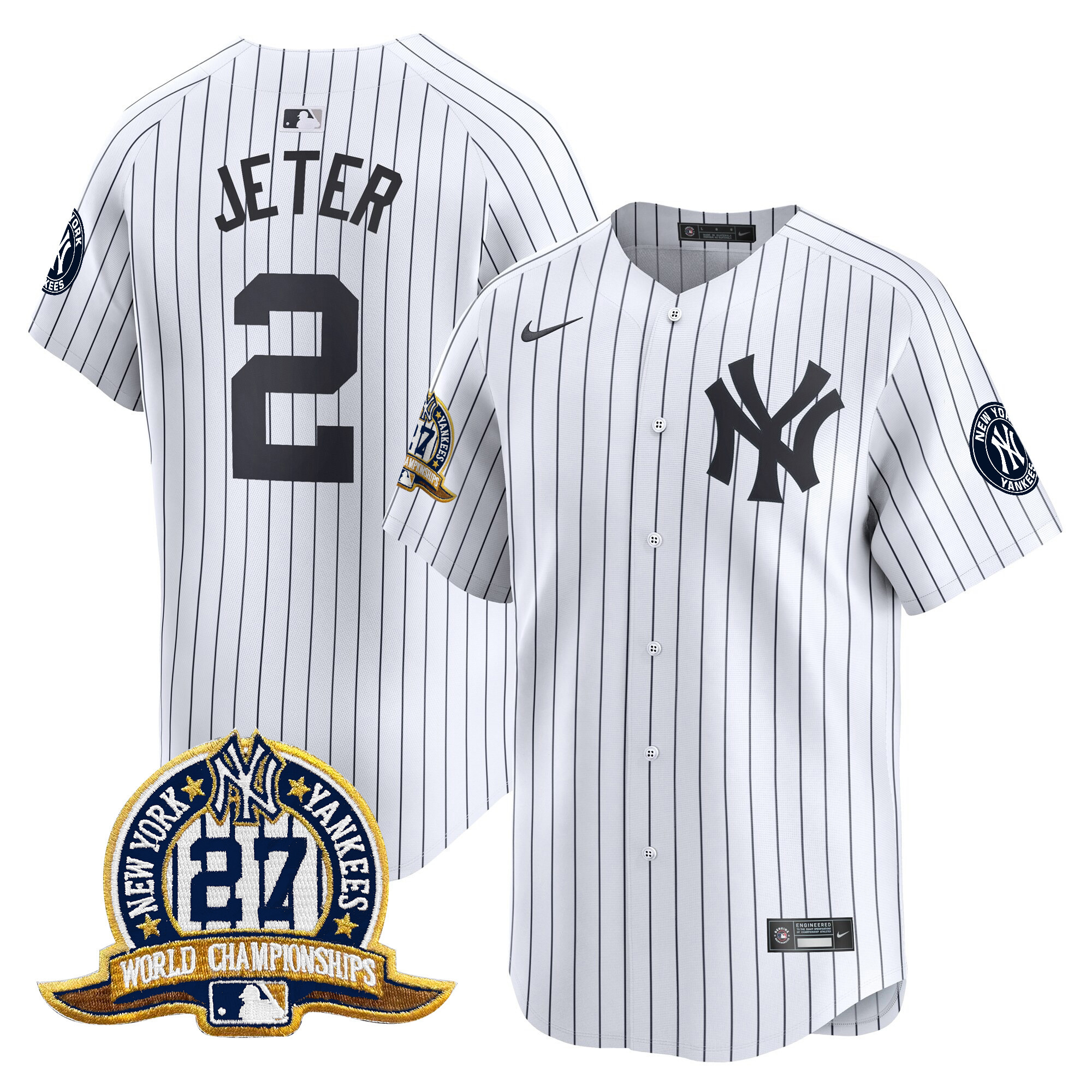 Men's Derek Jeter New York Yankees 27 Time Champions Patch Vapor Premier Limited White Jersey - All Stitched