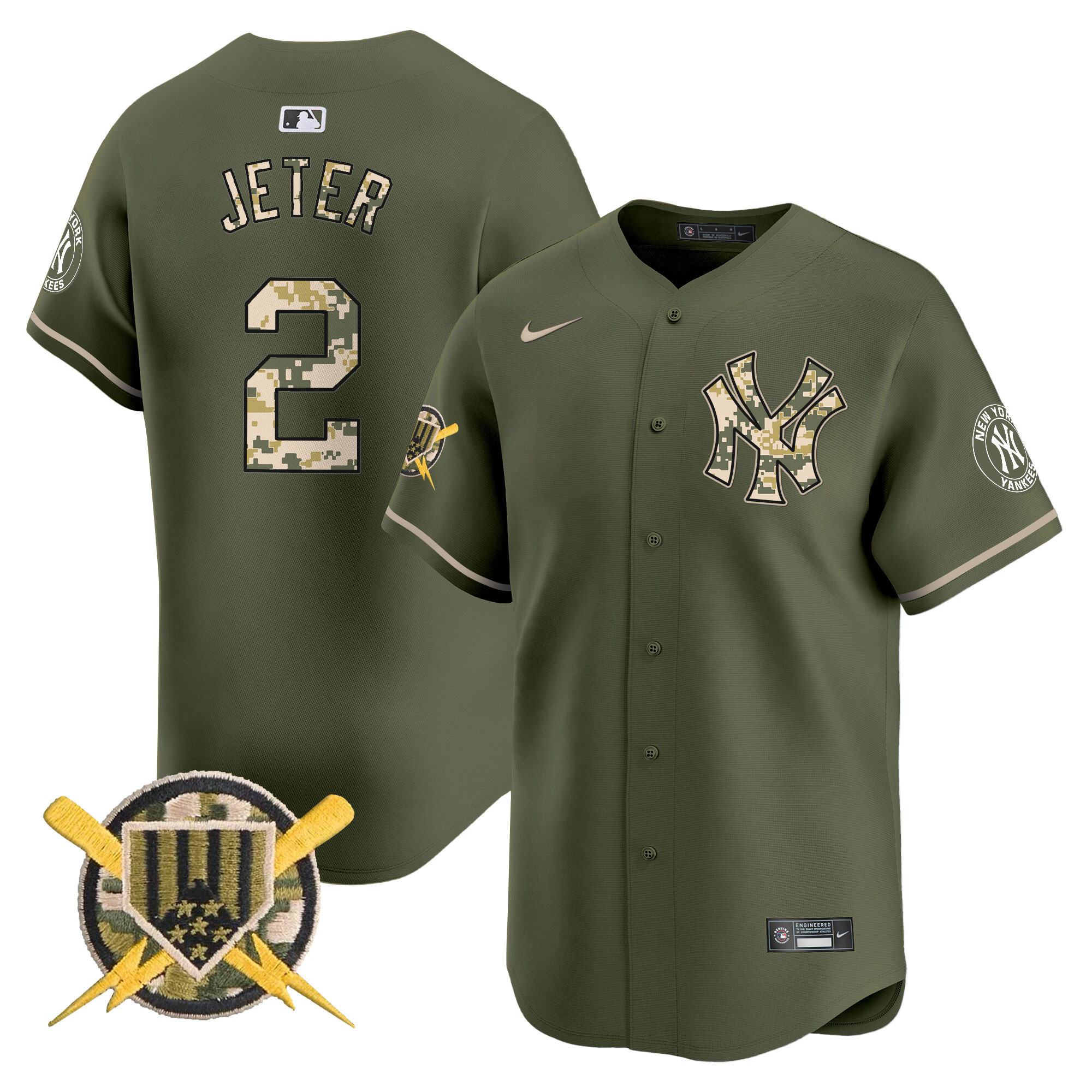 Men's Derek Jeter New York Yankees Armed Forces Day Vapor Premier Limited Green Jersey - All Stitched