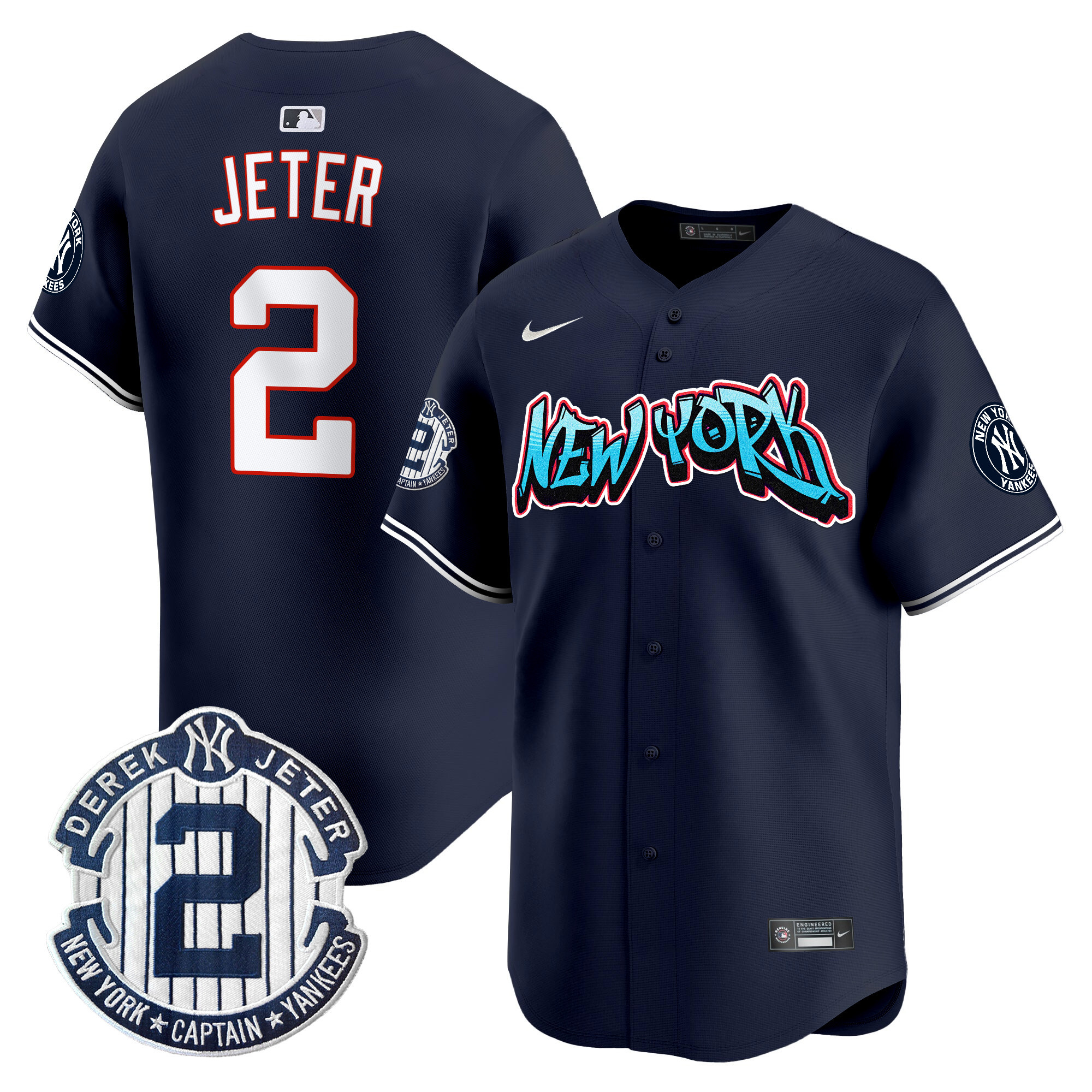 Men's Derek Jeter New York Yankees Graffiti Vapor Premier Limited Navy Jersey - All Stitched