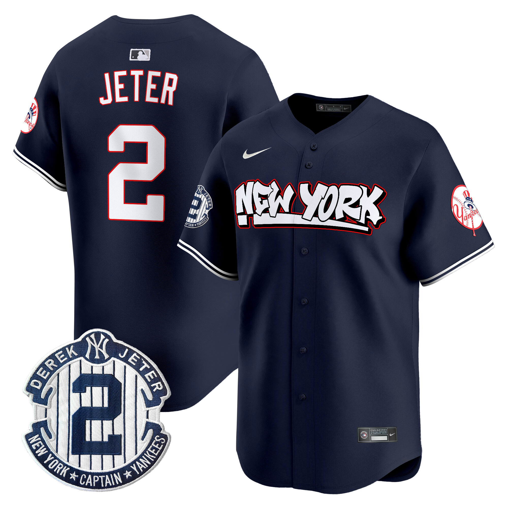 Men's Derek Jeter New York Yankees Graffiti Vapor Premier Limited Navy Jersey V2 - All Stitched
