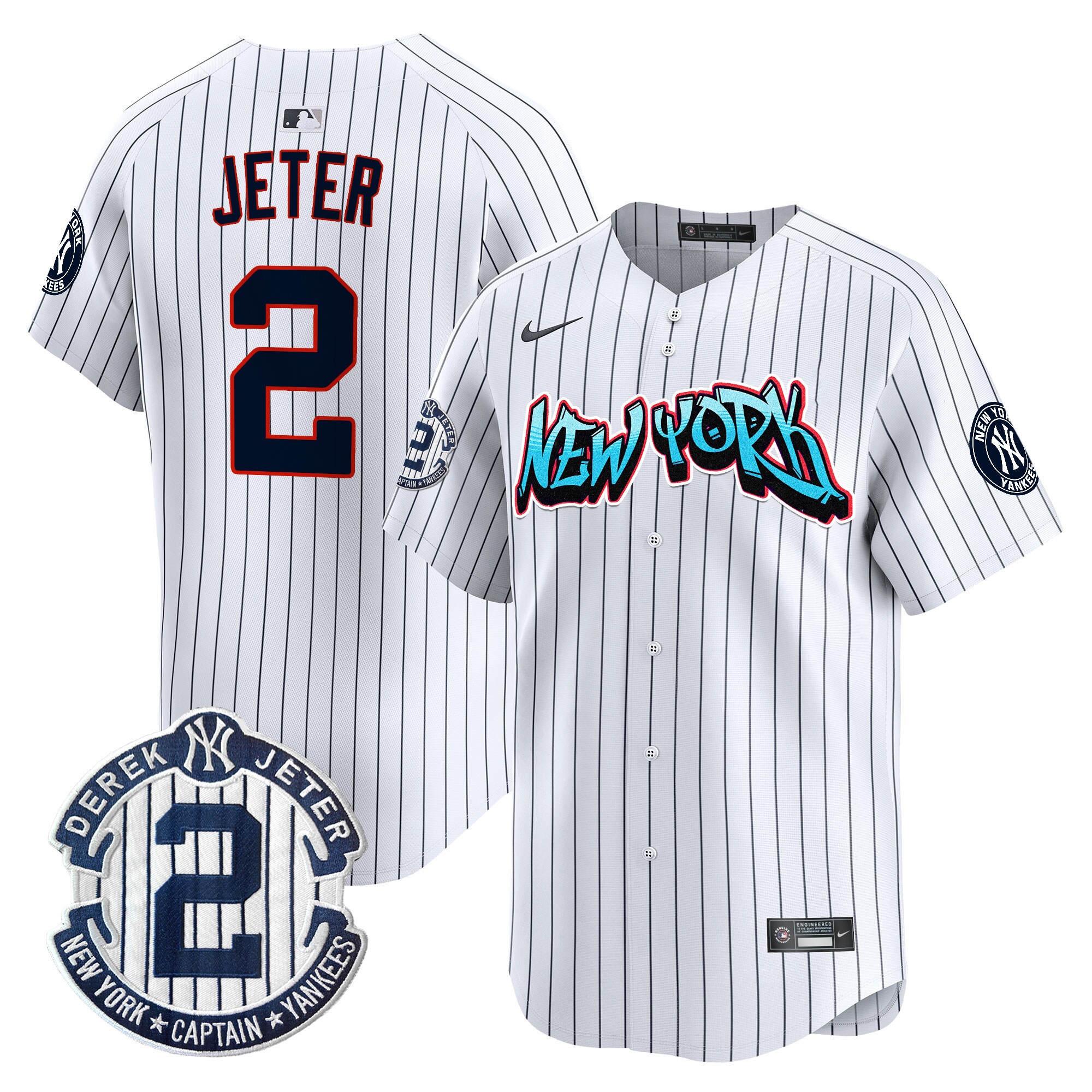 Men's Derek Jeter New York Yankees Graffiti Vapor Premier Limited Pinstripe Jersey - All Stitched