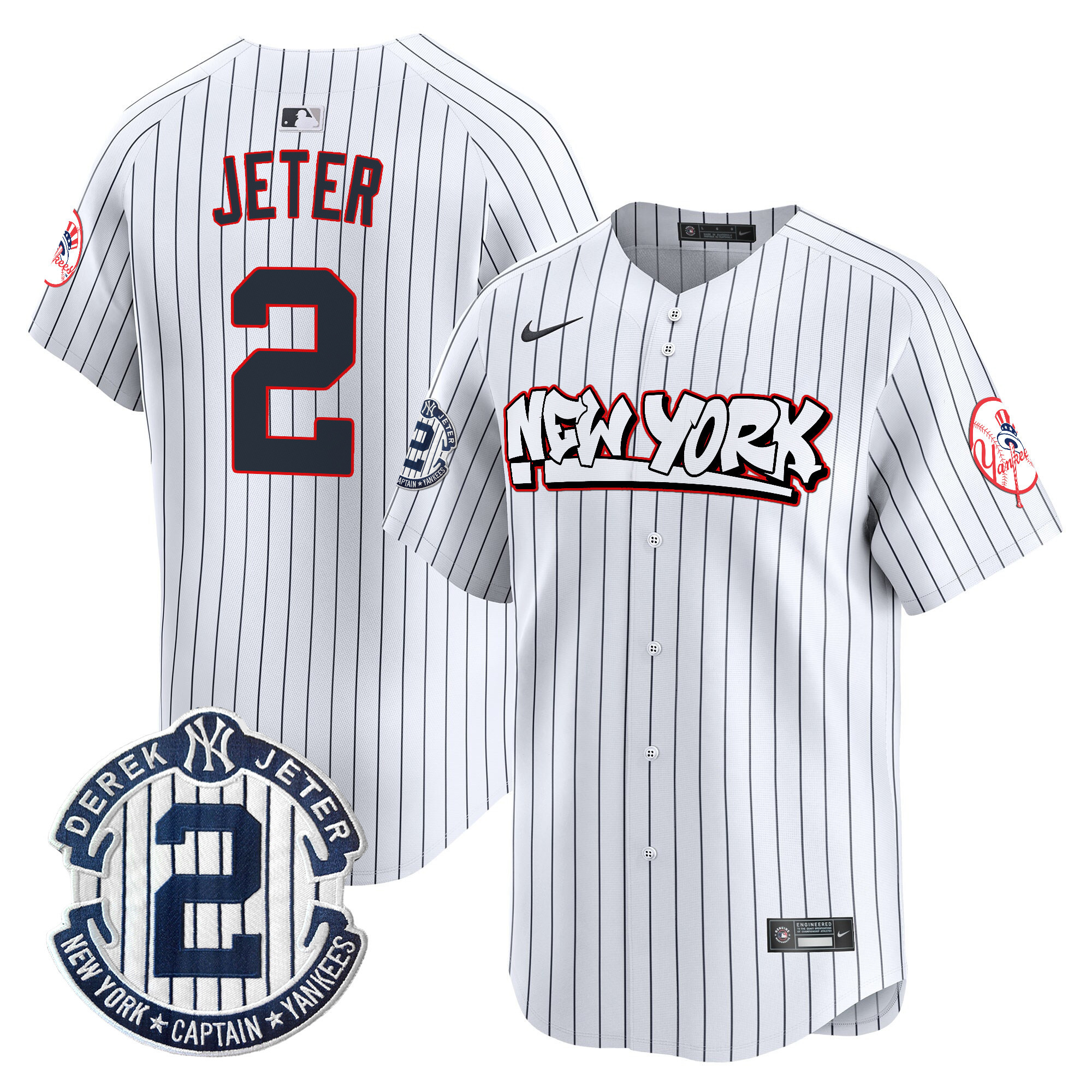 Men's Derek Jeter New York Yankees Graffiti Vapor Premier Limited Pinstripe Jersey V2 - All Stitched