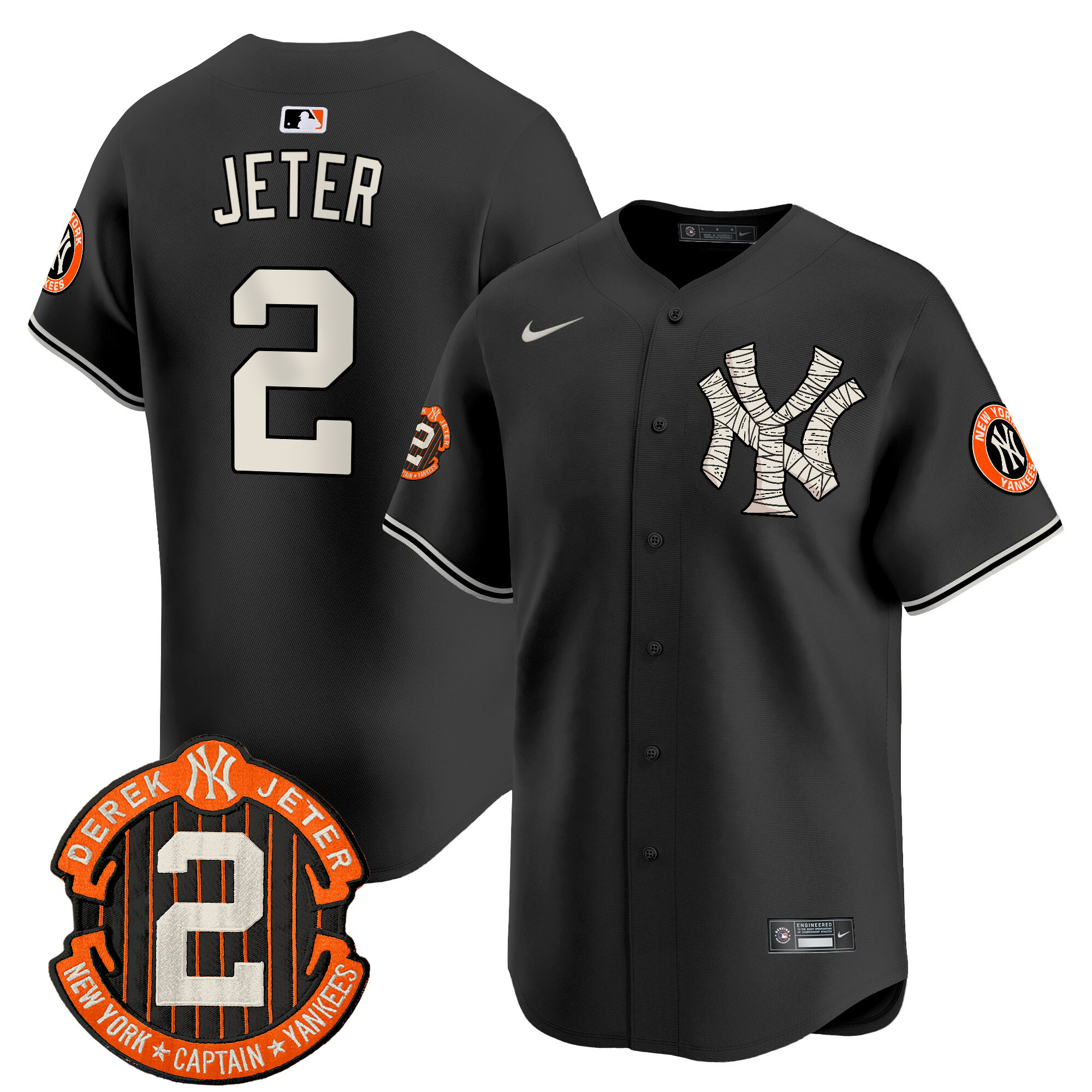 Men's Derek Jeter New York Yankees Halloween Vapor Premier Limited Black Jersey - All Stitched