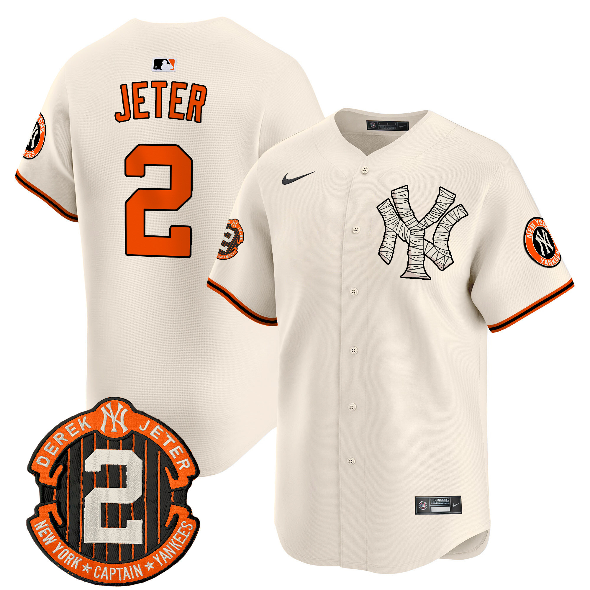 Men's Derek Jeter New York Yankees Halloween Vapor Premier Limited Cream Jersey - All Stitched