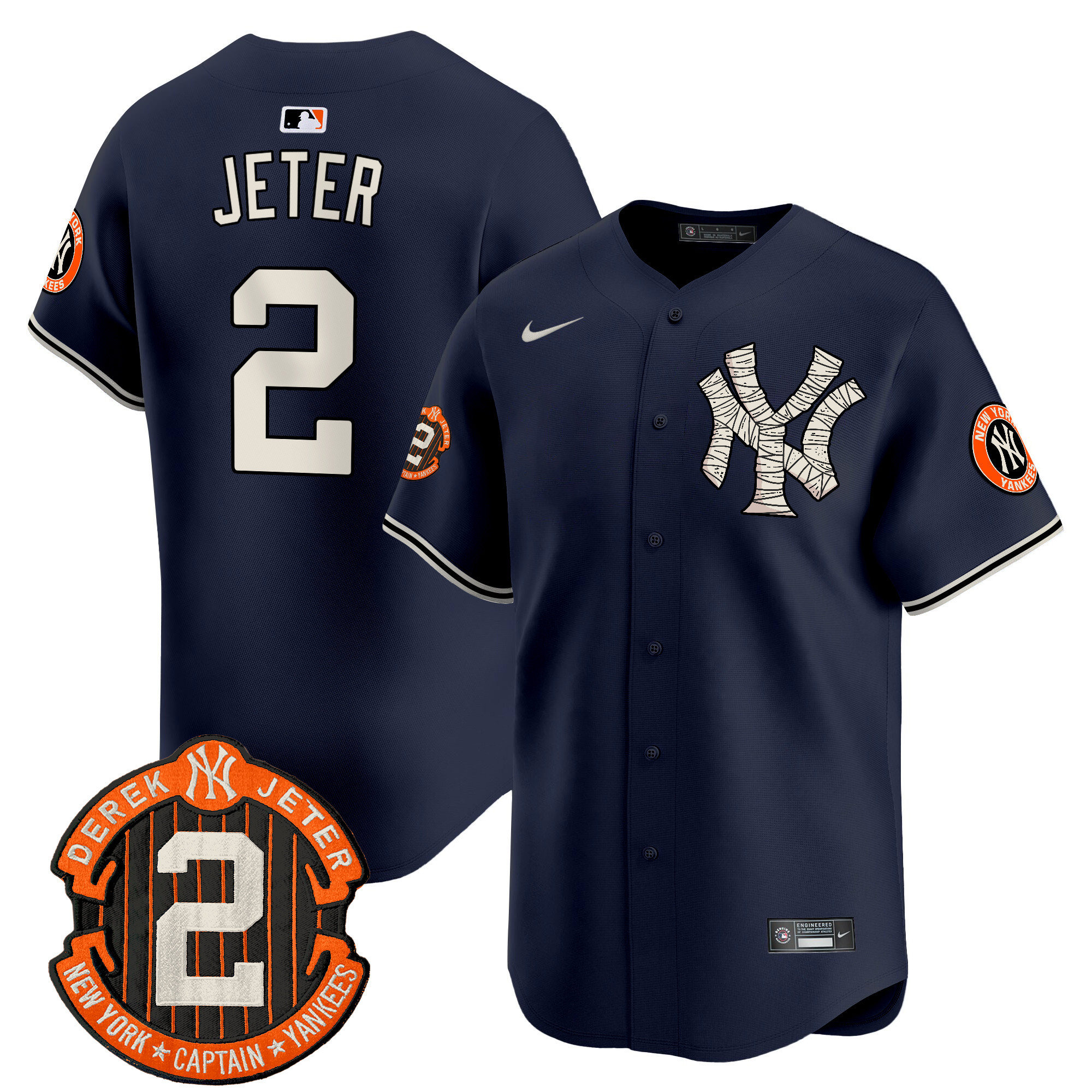Men's Derek Jeter New York Yankees Halloween Vapor Premier Limited Navy Jersey - All Stitched