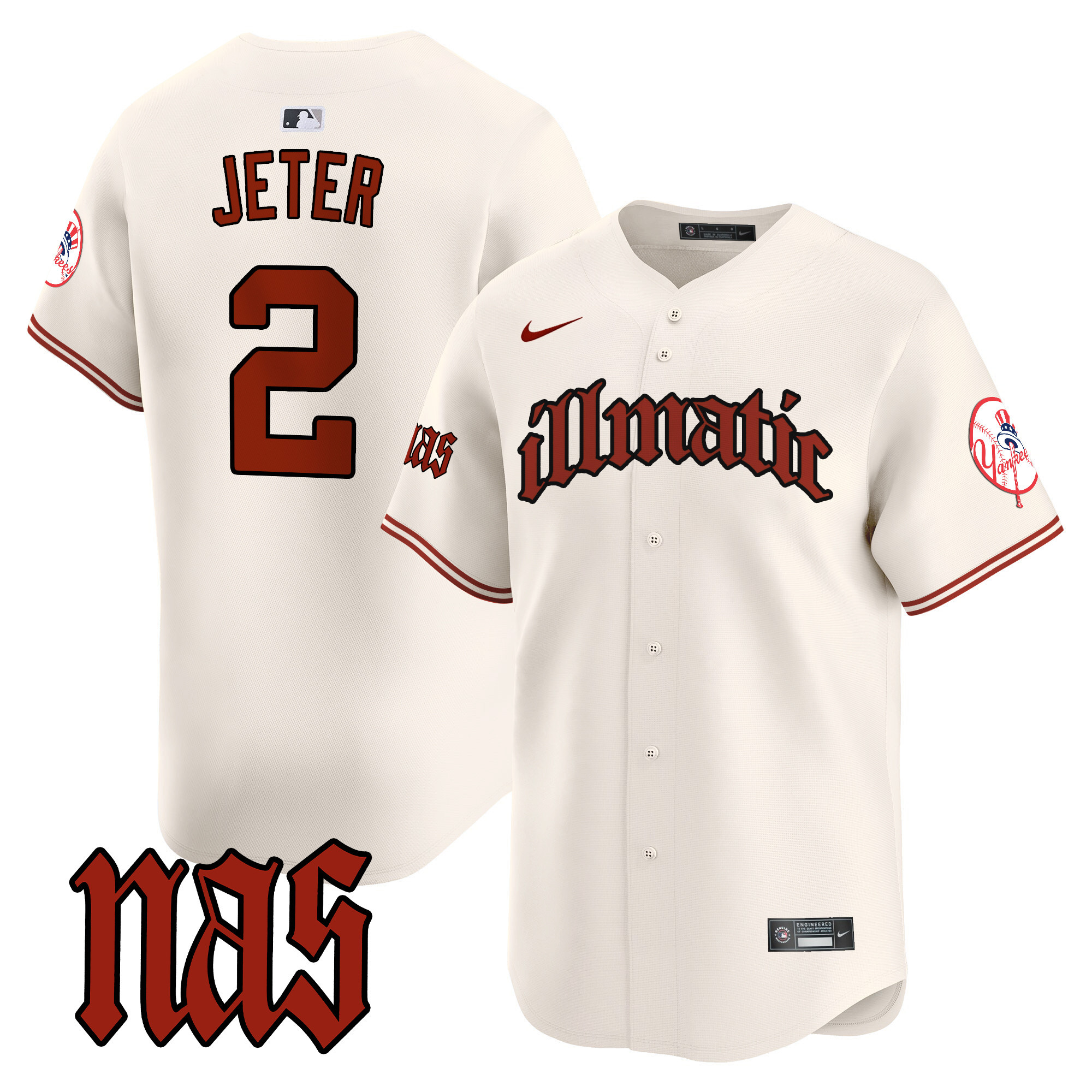 Men's Derek Jeter New York Yankees Nas Illmatic Vapor Premier Limited Cream Jersey - All Stitched