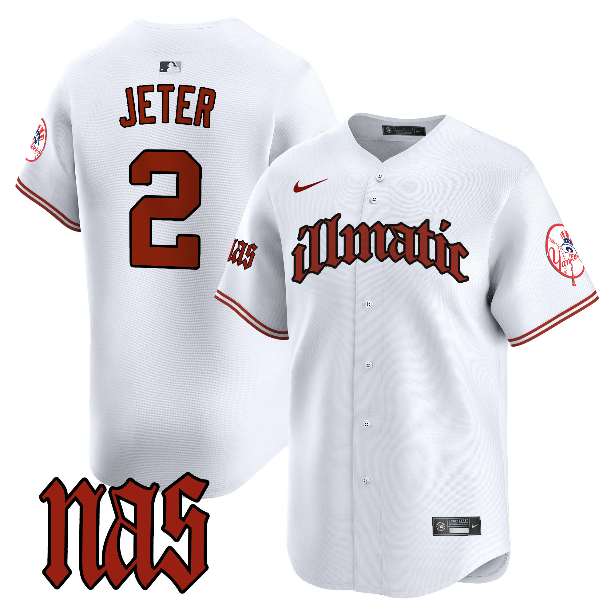 Men's Derek Jeter New York Yankees Nas Illmatic Vapor Premier Limited White Jersey - All Stitched