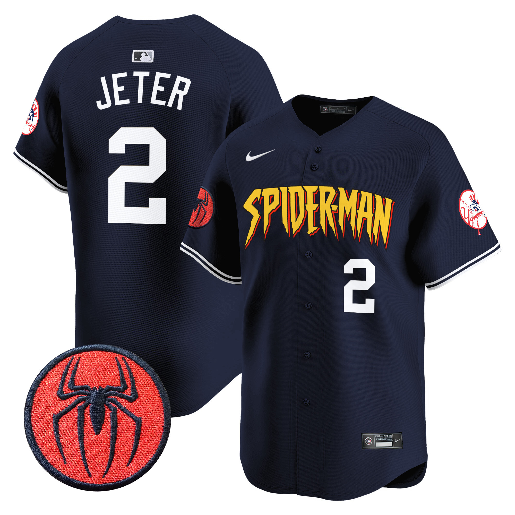 Men's Derek Jeter New York Yankees Spider-Man Vapor Premier Limited Alternate Jersey - All Stitched