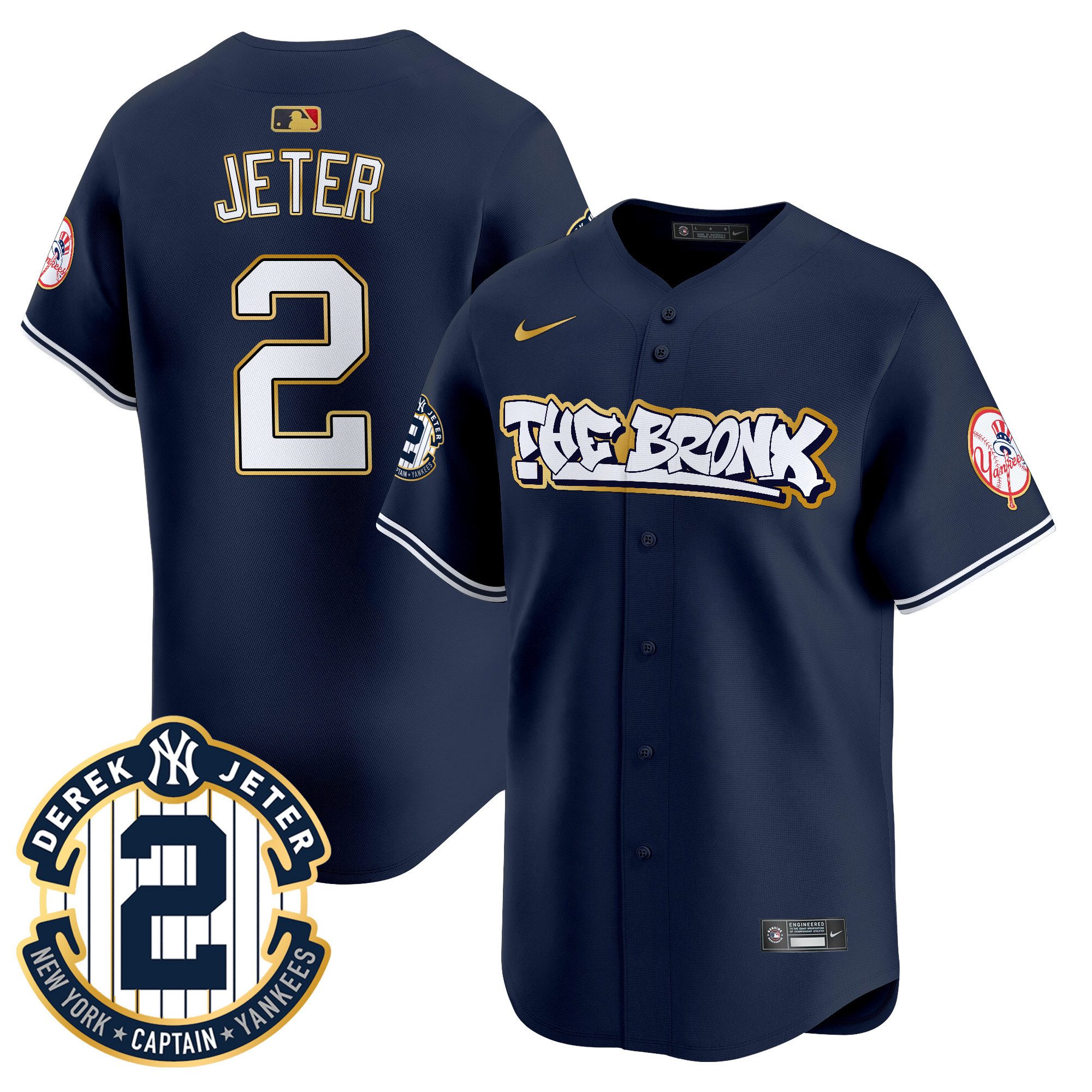 Men's Derek Jeter New York Yankees The Bronx Graffiti Gold Trim Vapor Premier Limited Navy Jersey - All Stitched