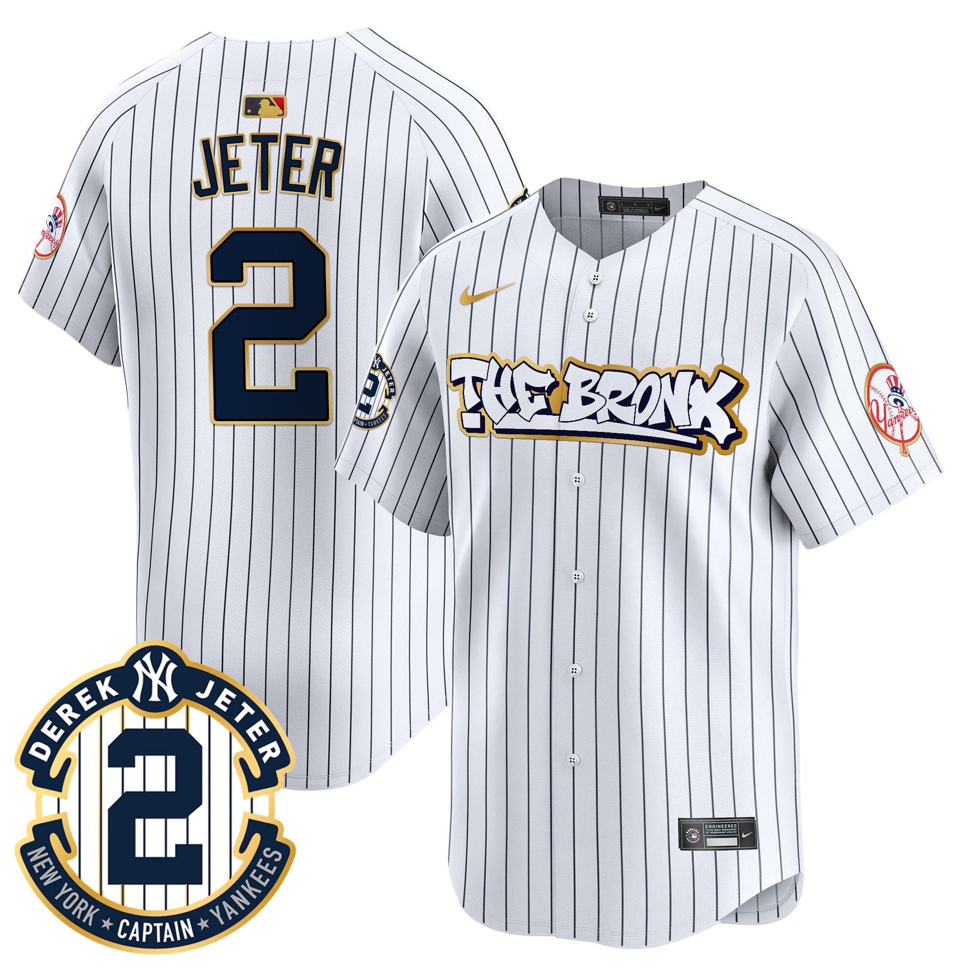 Men's Derek Jeter New York Yankees The Bronx Graffiti Gold Trim Vapor Premier Limited Pinstripe Jersey - All Stitched