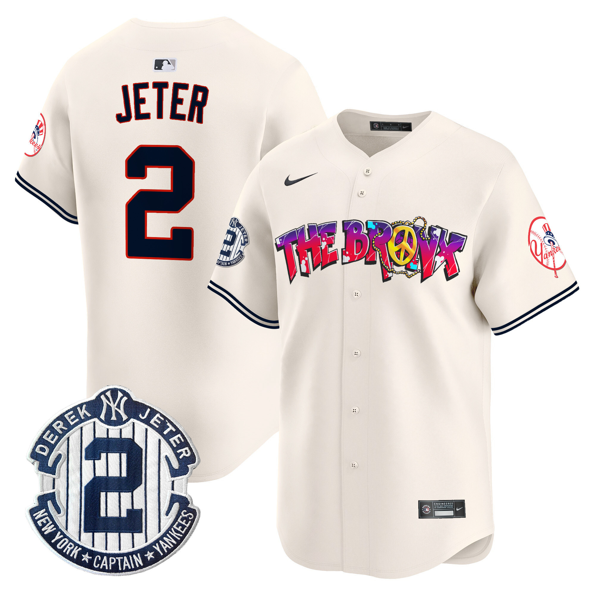 Men's Derek Jeter New York Yankees The Bronx Graffiti Vapor Premier Limited Cream Jersey V7 - All Stitched