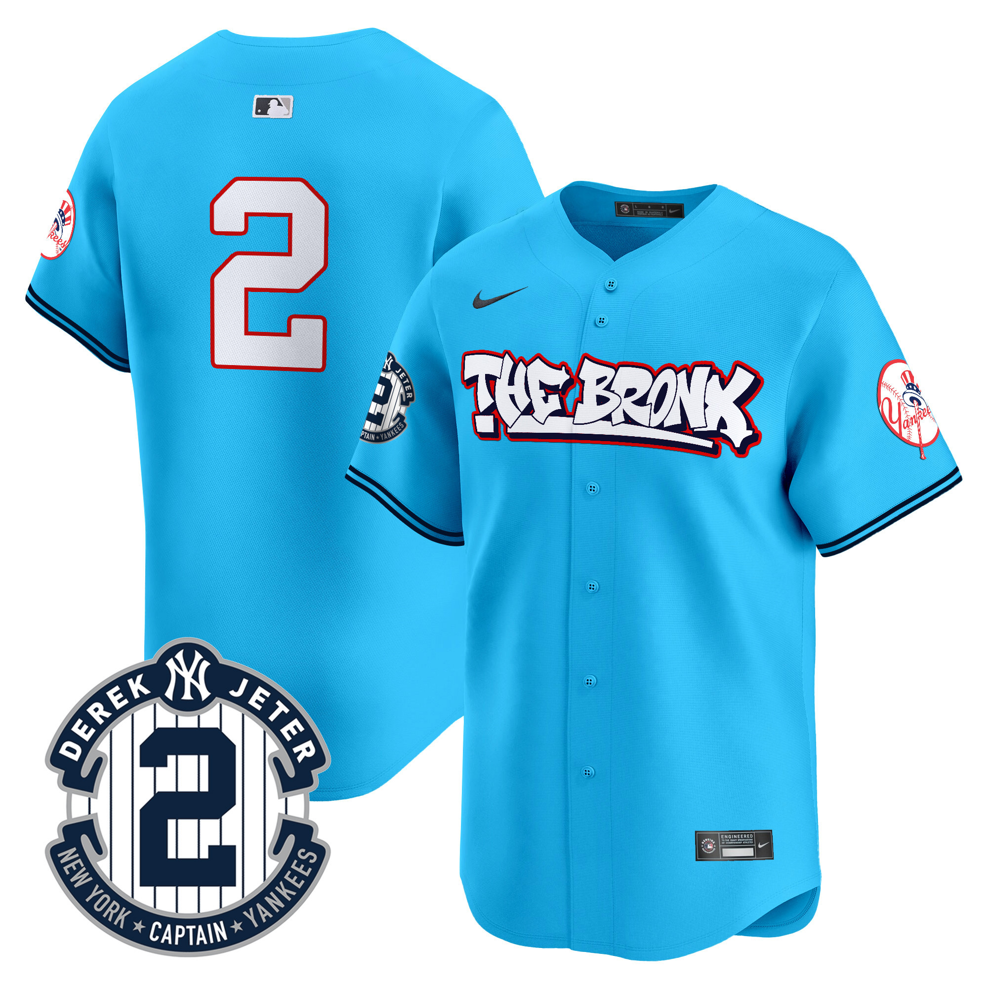 Men's Derek Jeter New York Yankees The Bronx Graffiti Vapor Premier Limited Light Blue Jersey V8 - All Stitched