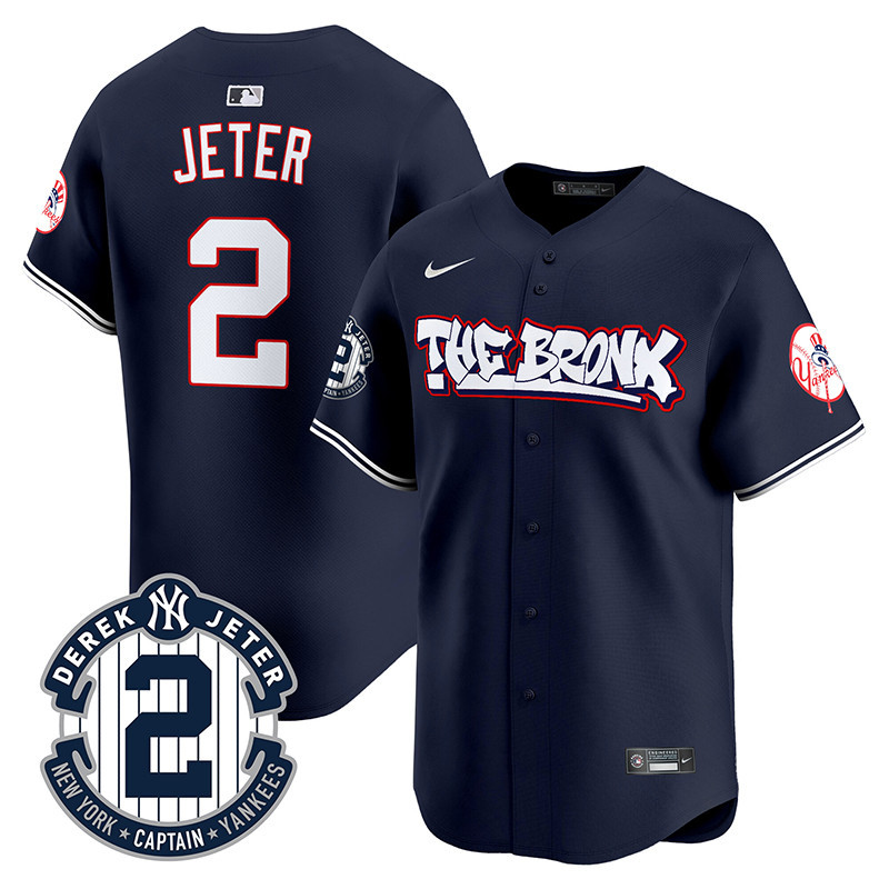 Men's Derek Jeter New York Yankees The Bronx Graffiti Vapor Premier Limited Navy Jersey V2 - All Stitched
