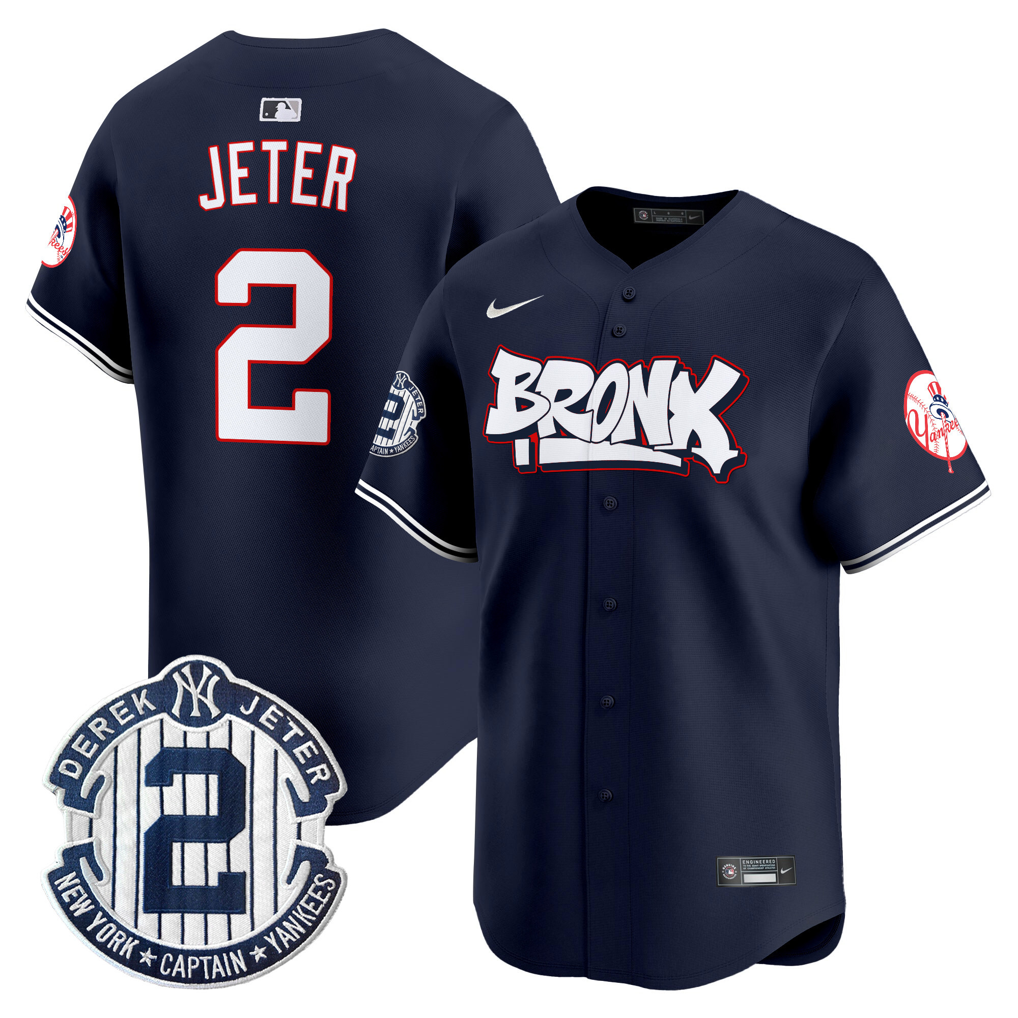 Men's Derek Jeter New York Yankees The Bronx Graffiti Vapor Premier Limited Navy Jersey V4 - All Stitched