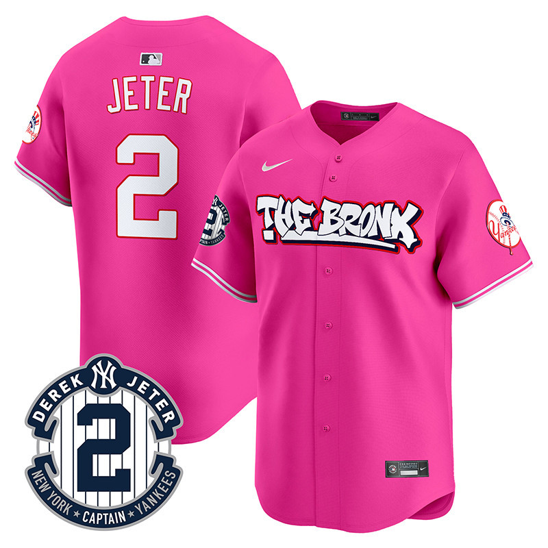 Men's Derek Jeter New York Yankees The Bronx Graffiti Vapor Premier Limited Pink Jersey V2 - All Stitched