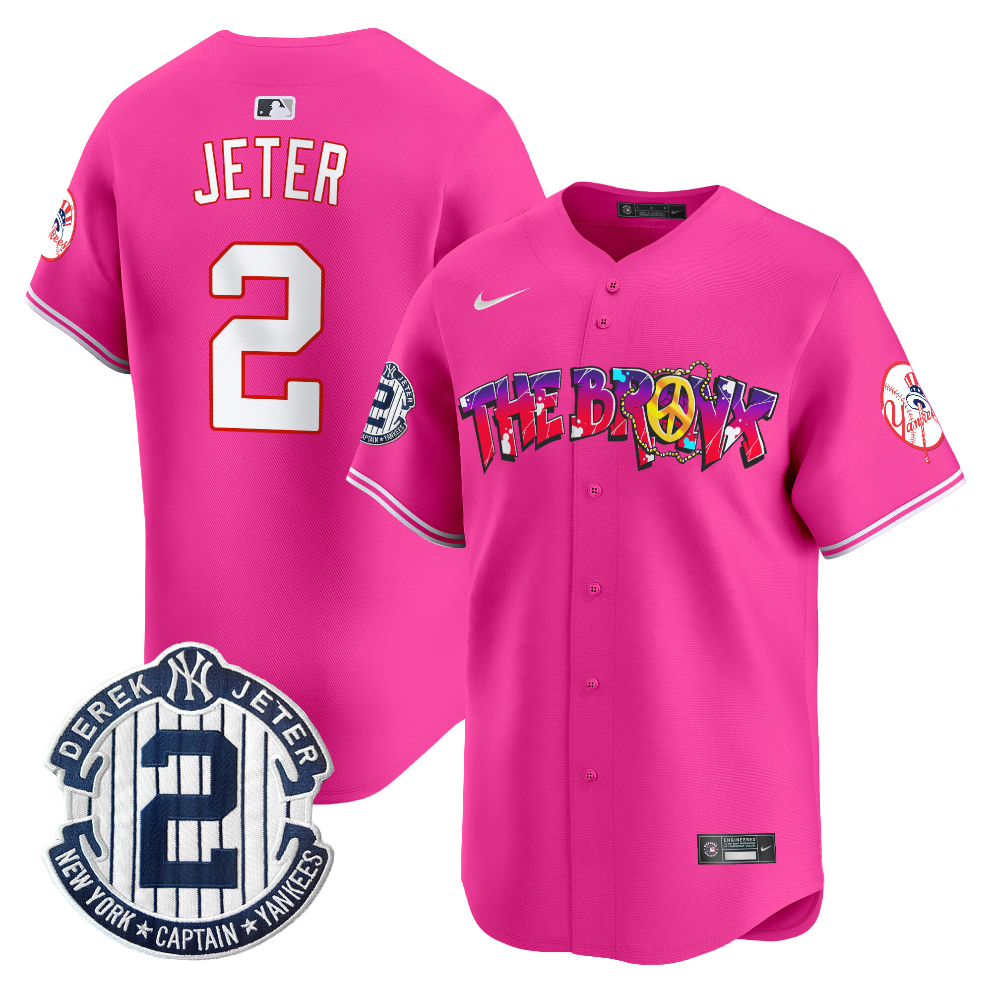Men's Derek Jeter New York Yankees The Bronx Graffiti Vapor Premier Limited Pink Jersey V7 - All Stitched