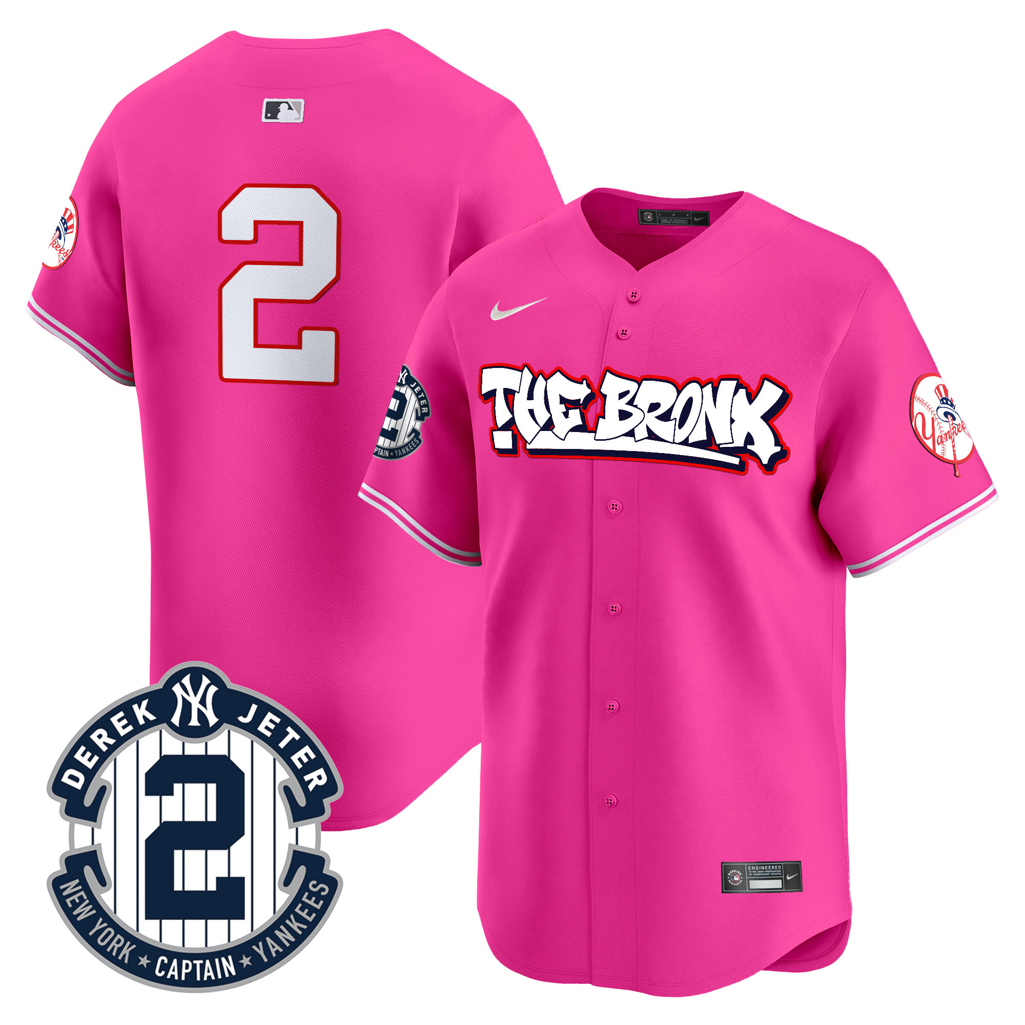 Men's Derek Jeter New York Yankees The Bronx Graffiti Vapor Premier Limited Pink Jersey V8 - All Stitched