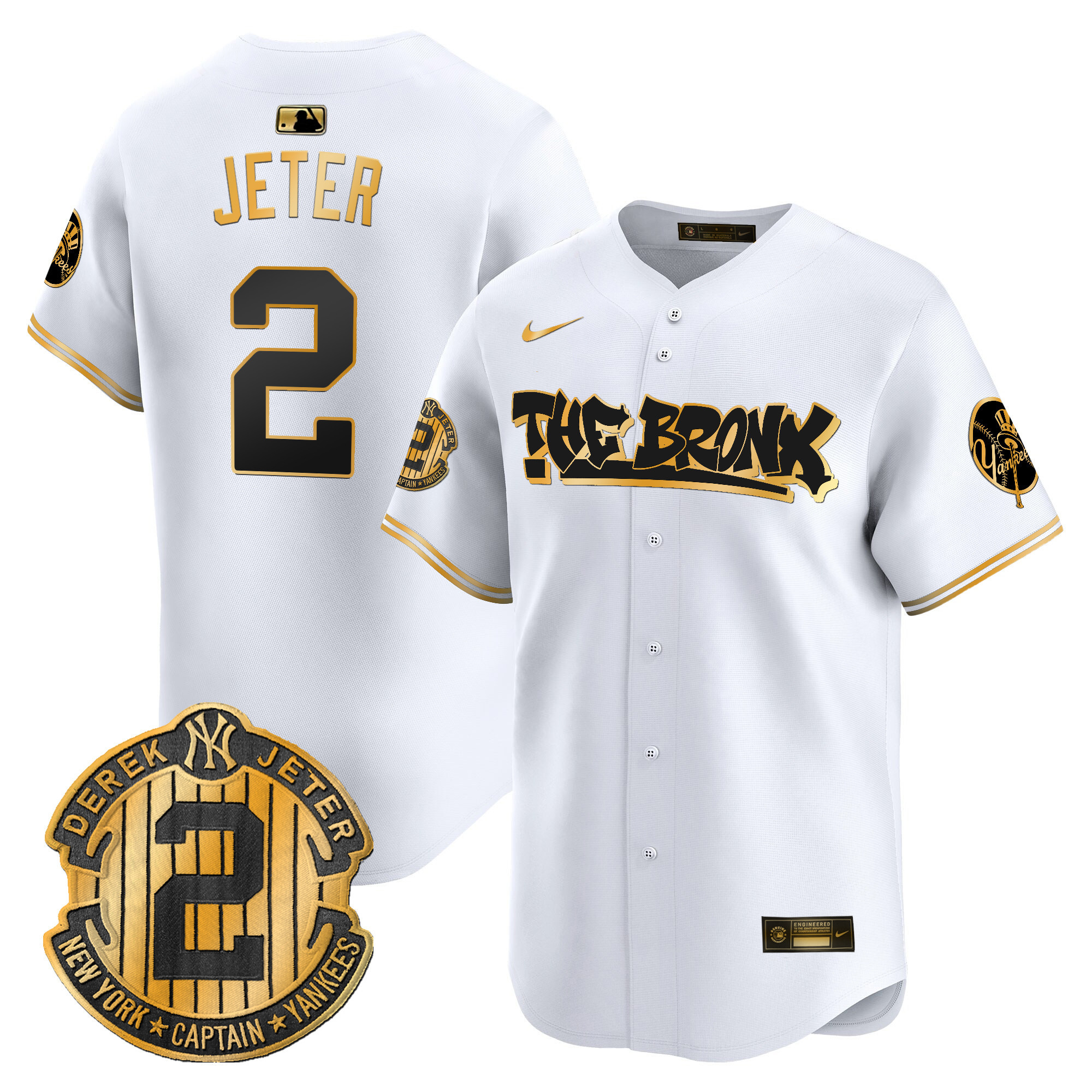 Men's Derek Jeter New York Yankees The Bronx Graffiti Vapor Premier Limited White Gold Jersey V5 - All Stitched