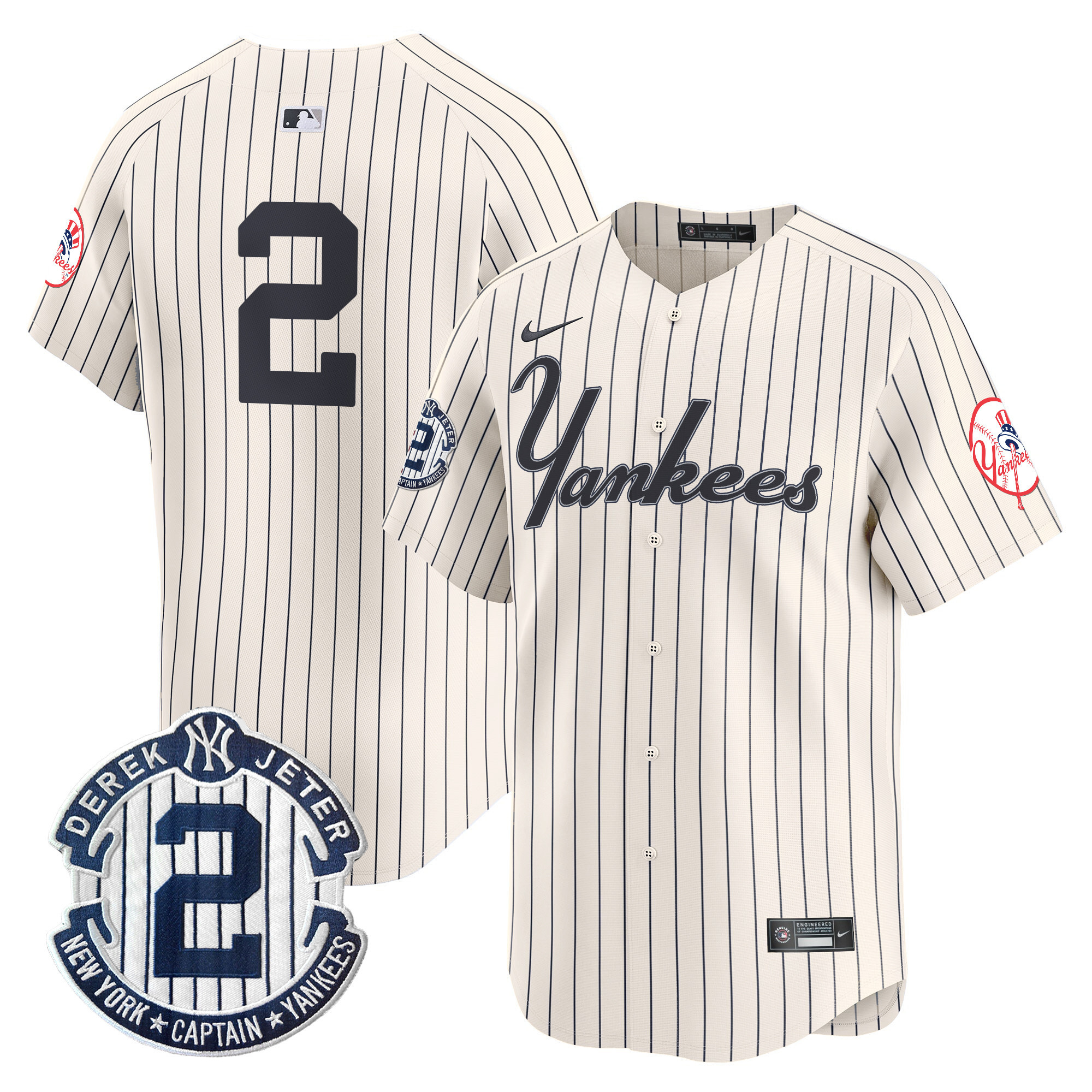 Men's Derek Jeter New York Yankees Throwback Vapor Premier Limited Pinstripe Cream Jersey V2 - All Stitched