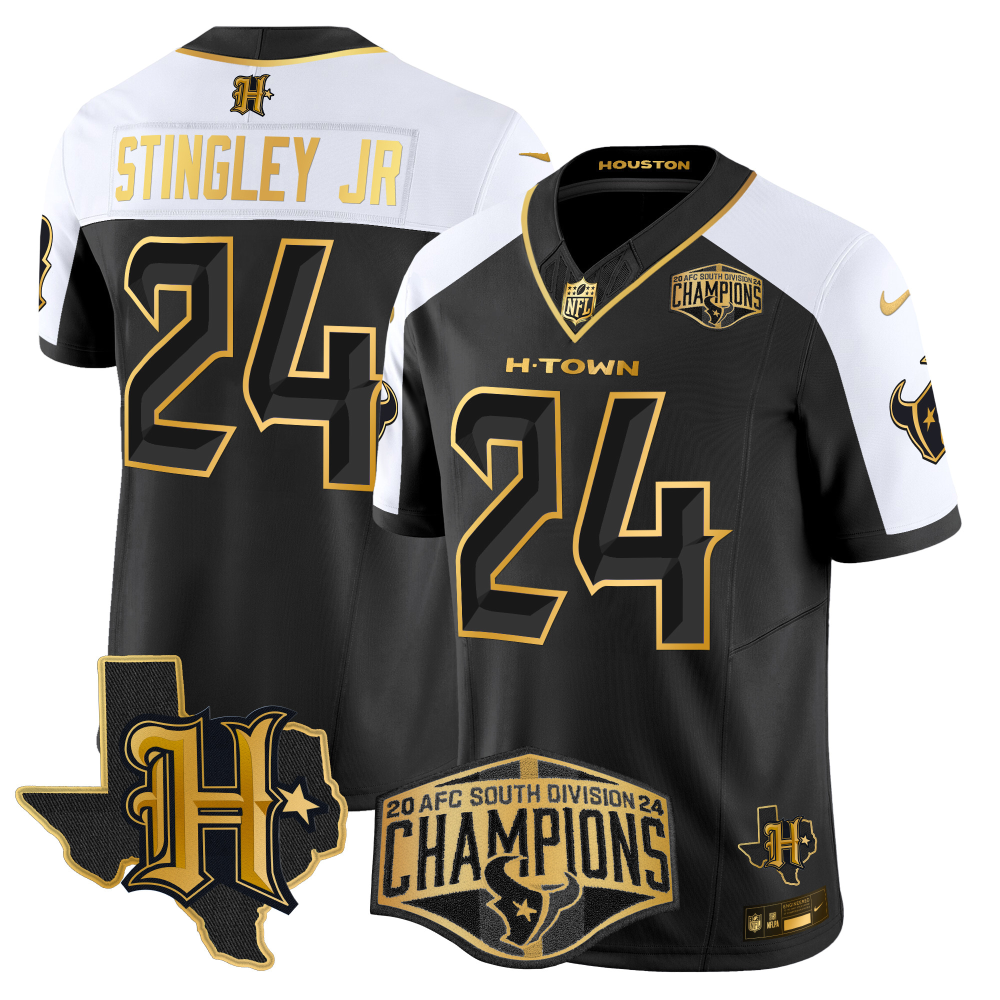 Men's Derek Stingley Jr. Houston Texans 2024 AFC South Division Champions Patch Gold Vapor Limited Alternate Jersey - All Stitched