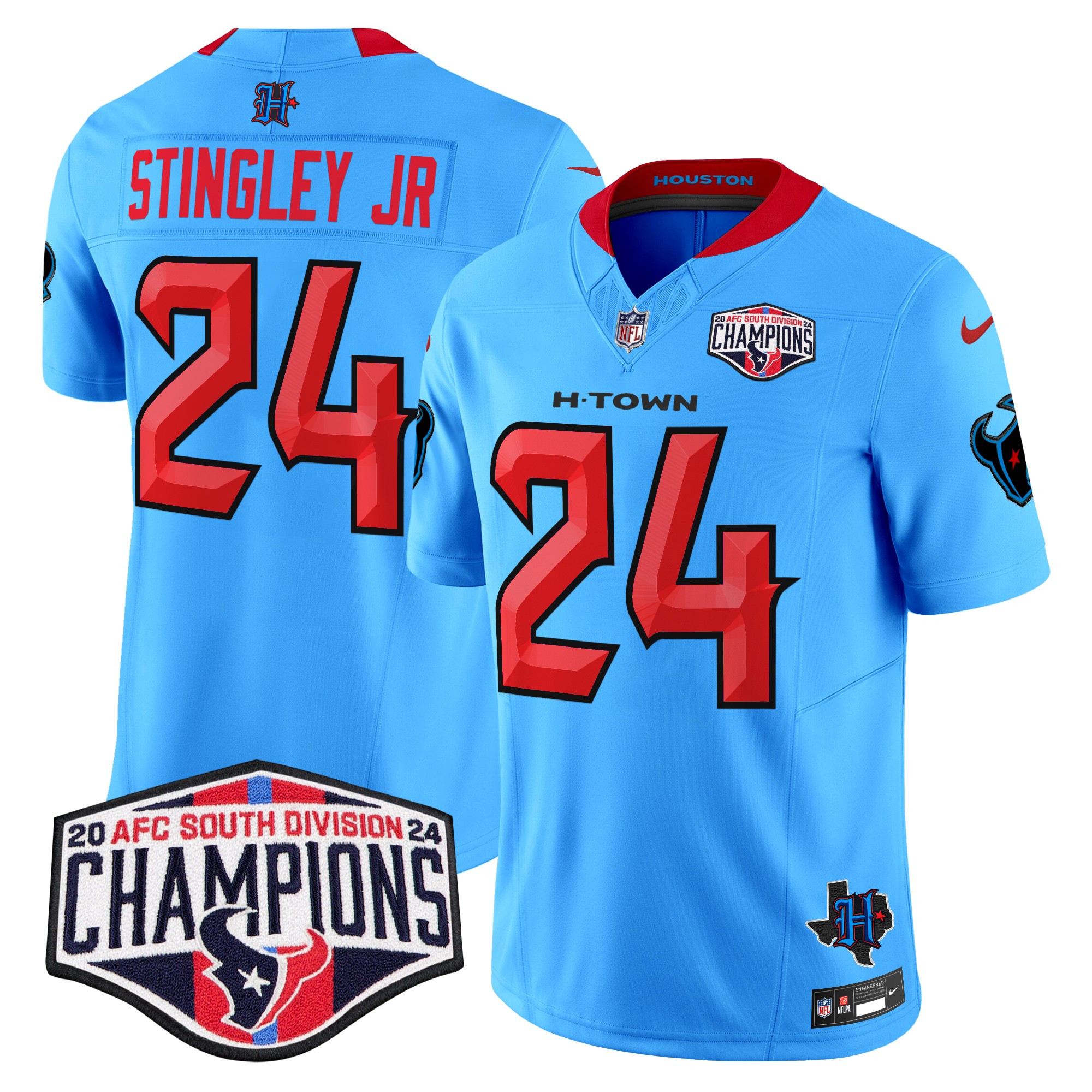 Men's Derek Stingley Jr. Houston Texans 2024 AFC South Division Champions Patch Vapor Limited Blue. Jersey - All Stitched