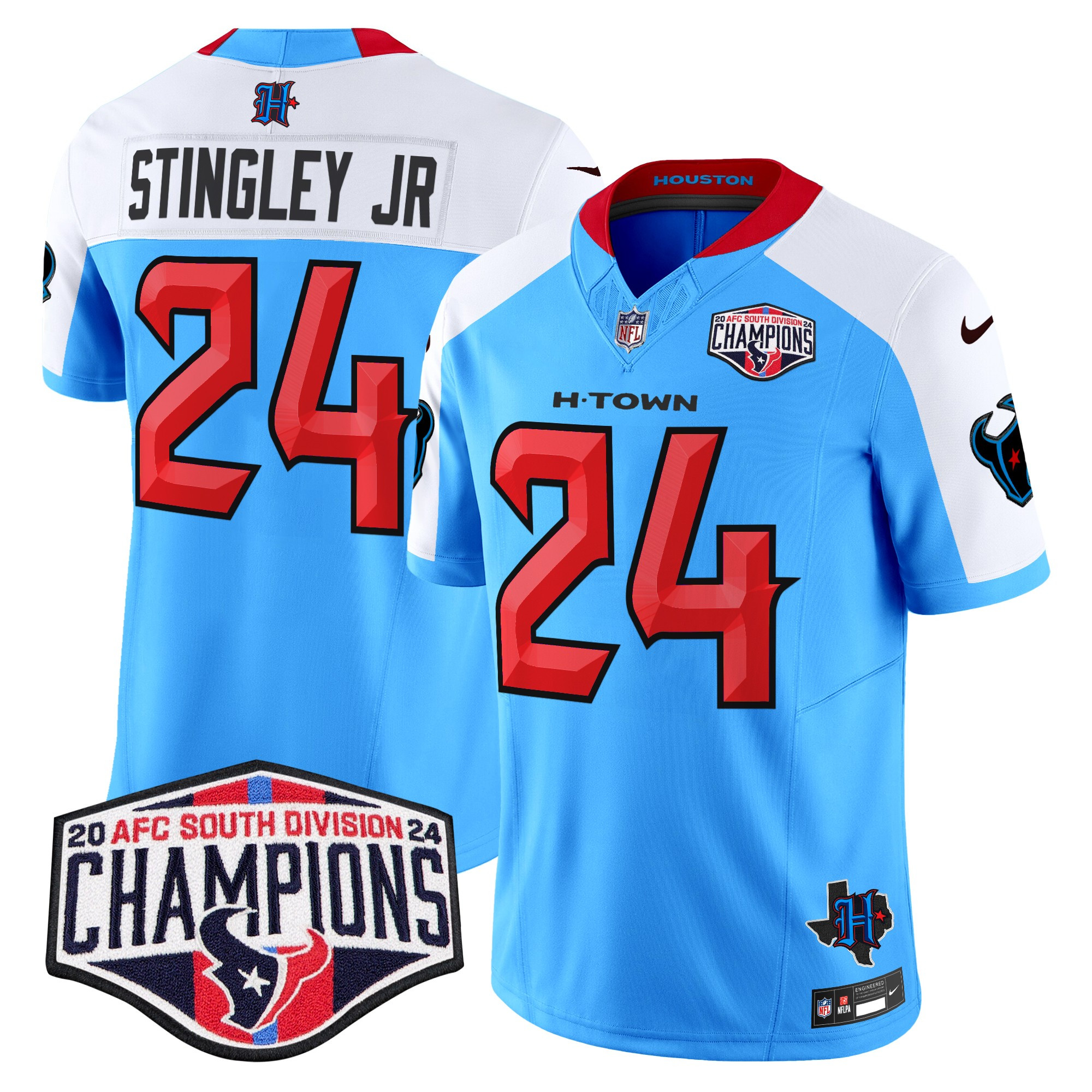 Men's Derek Stingley Jr. Houston Texans 2024 AFC South Division Champions Patch Vapor Limited Blue Alternate Jersey - All Stitched